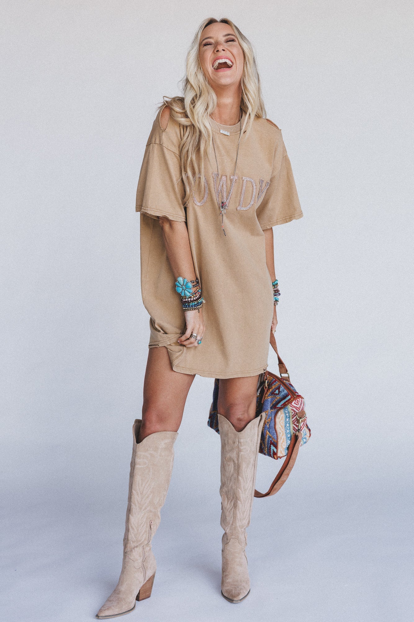 Howdy Vibes Tee Dress - Tan