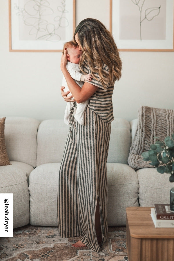 The Nest Ibiza Breeze Striped Top - Taupe Black