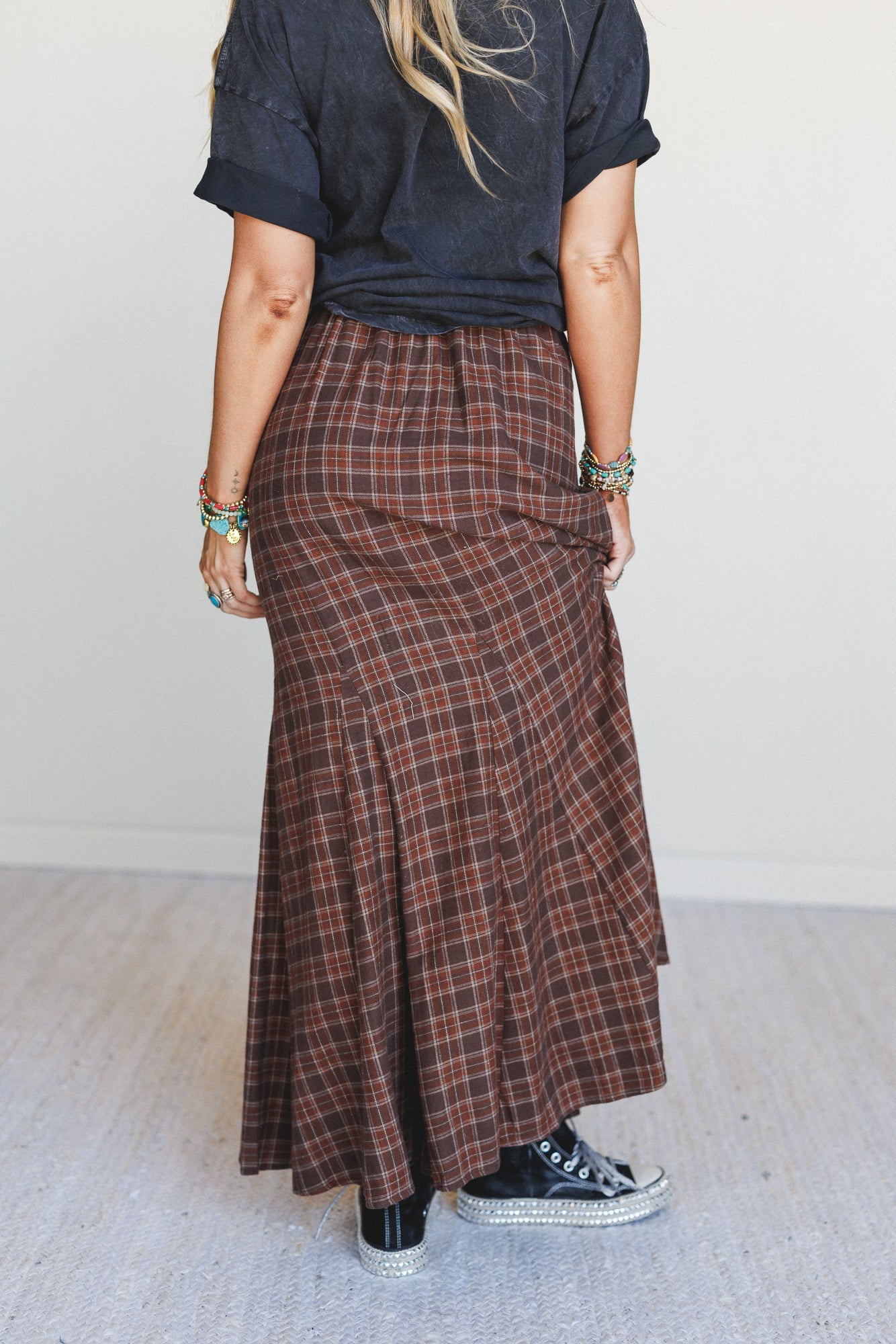 High Plains Plaid Maxi Skirt - Brown