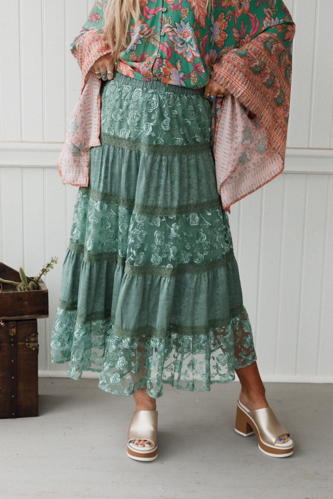 Lace Horizon Maxi Skirt - Sage