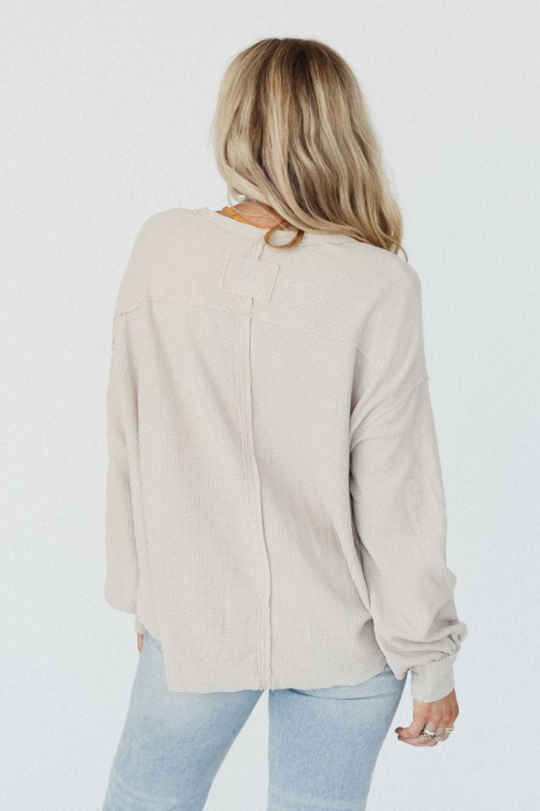 Poetry Thermal V Neck Top - Oatmeal