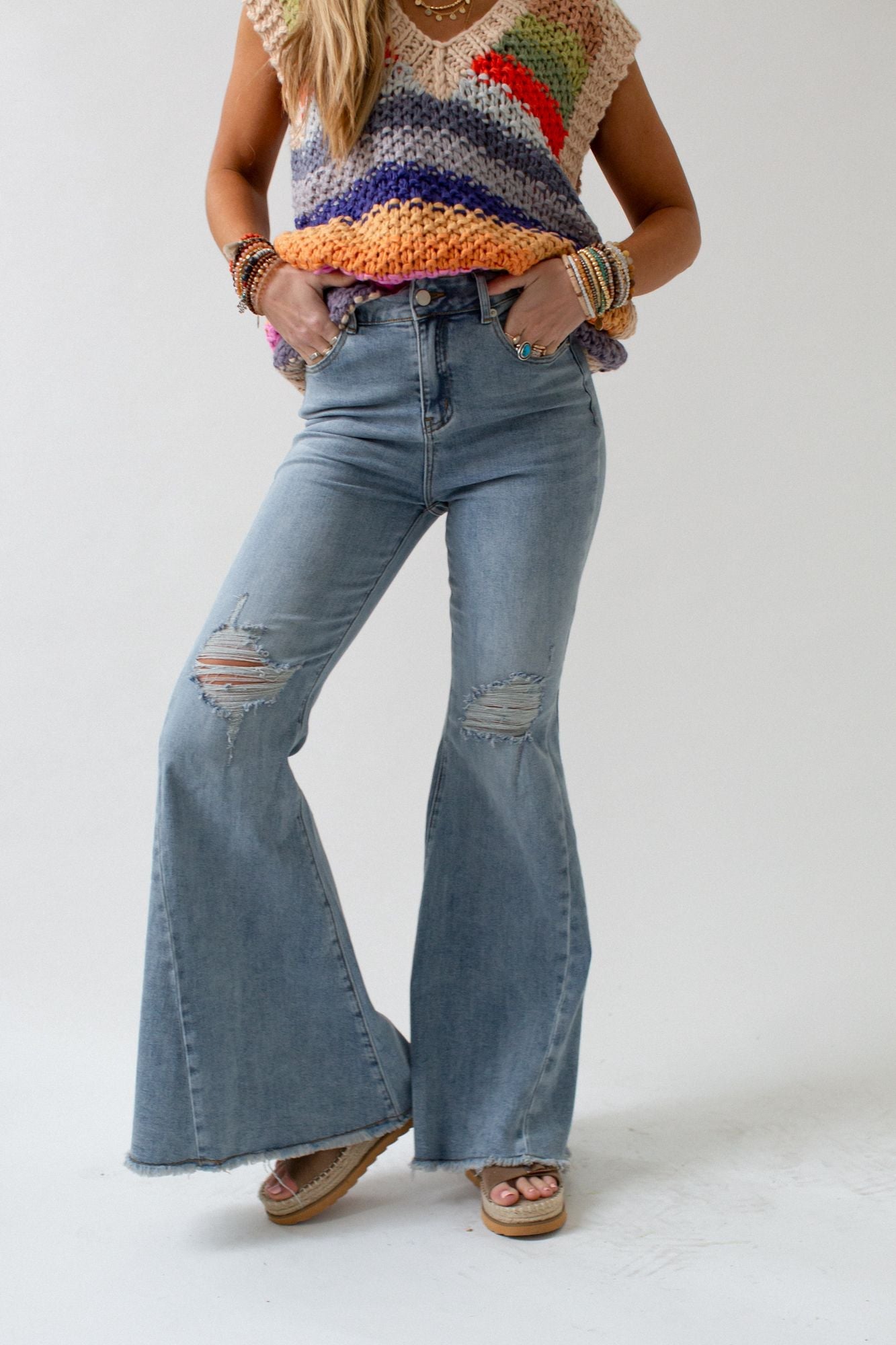 The Nest Indigo Flare Bell Bottom Jean - Light Wash