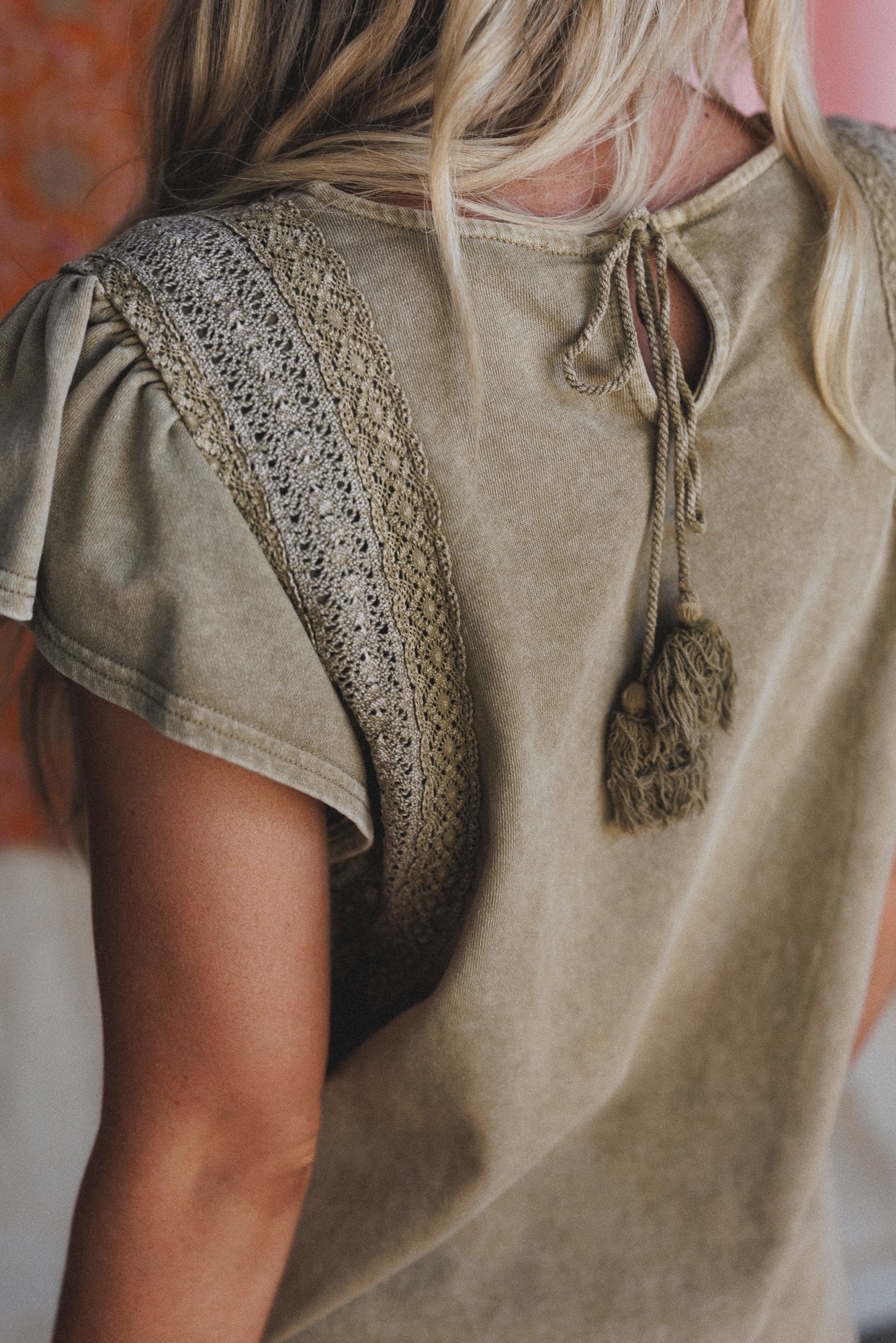Tulum Tides Crochet Trim Top - Olive