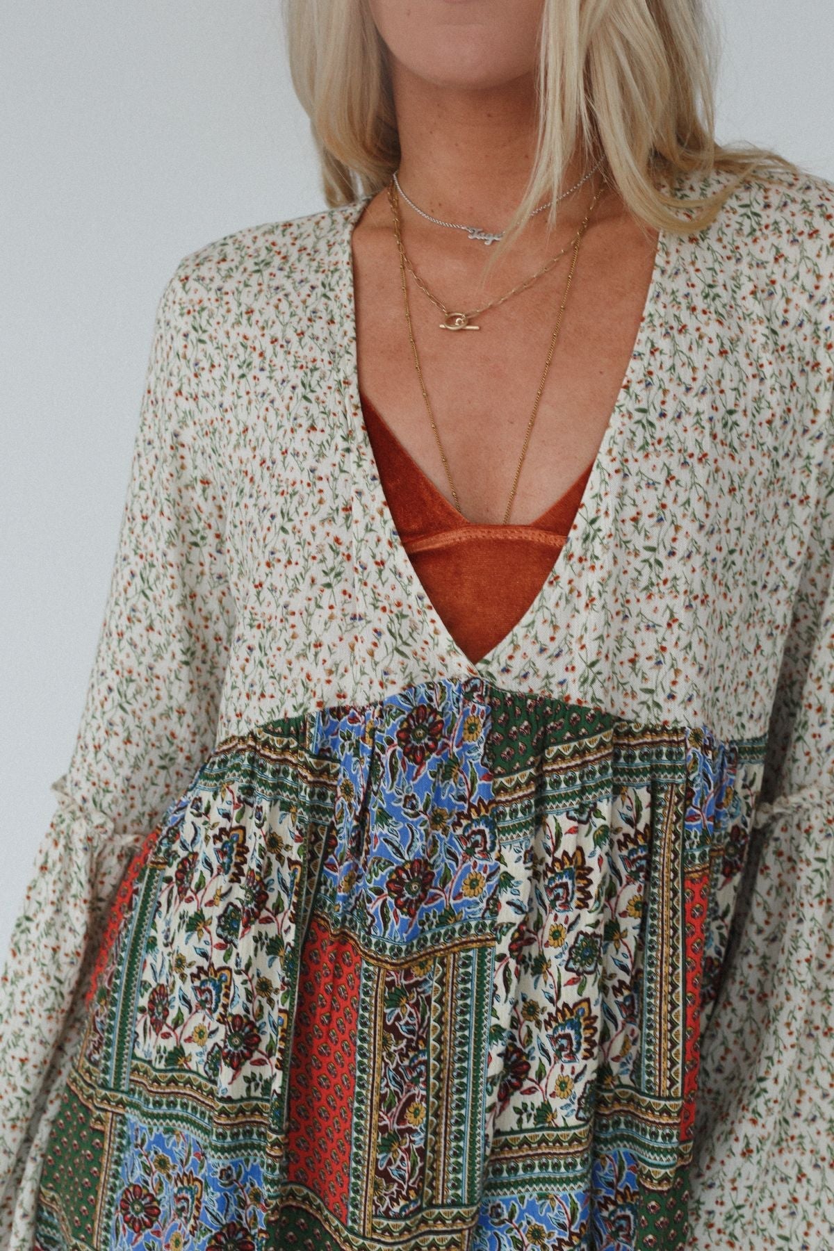 The Nest Brea Mixed Print Top - Green Mixed Print