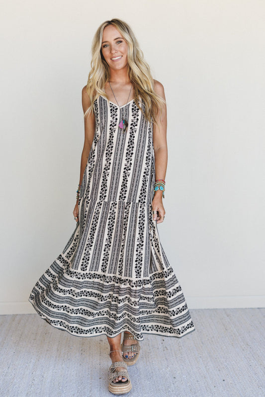 Secret Oasis Striped Maxi Dress - Ivory