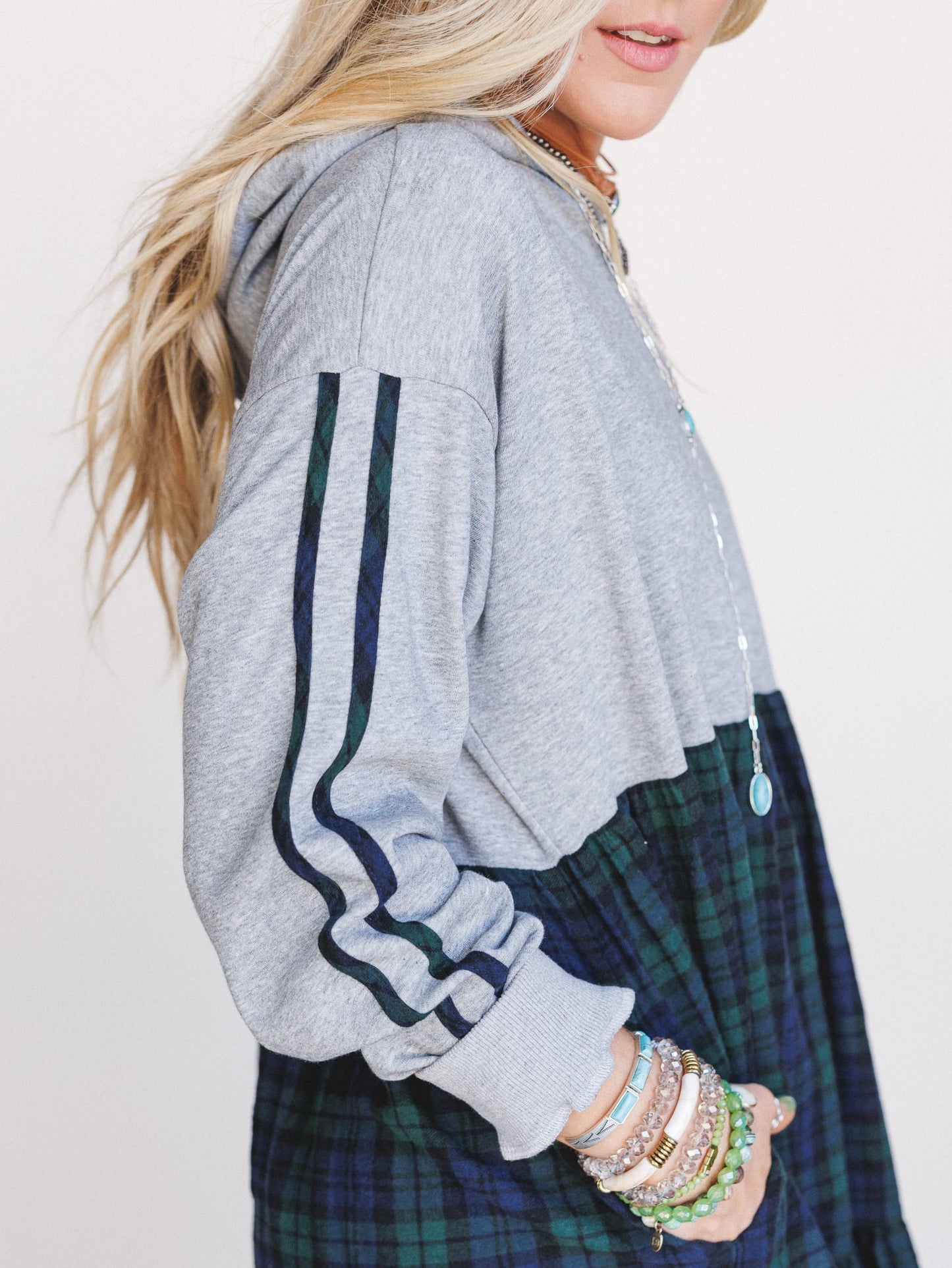 Honor Roll Plaid Mix Dress - Heather Grey