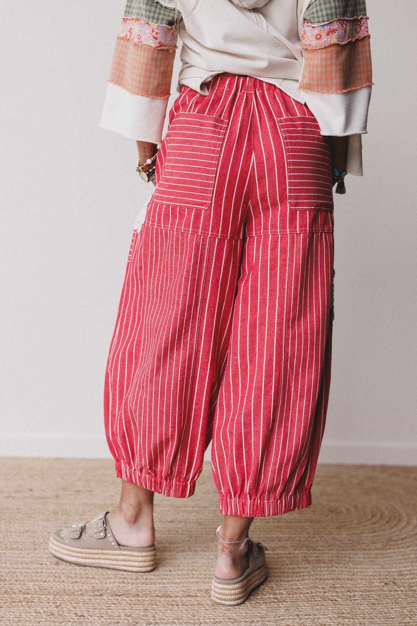 Winged Wanderer Patchwork Barrel Pants - Red