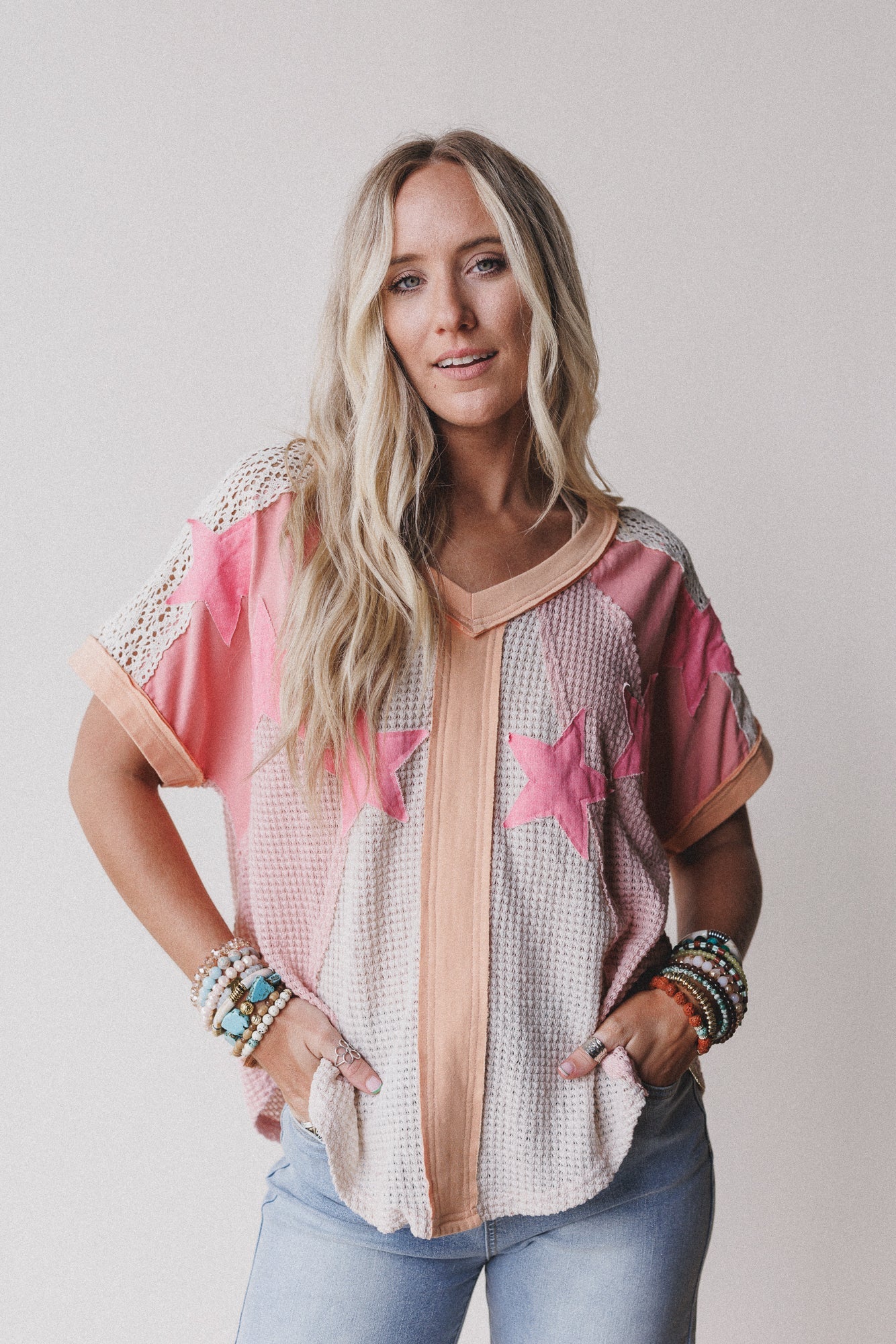 Nova Flow Star Patched Top - Pink