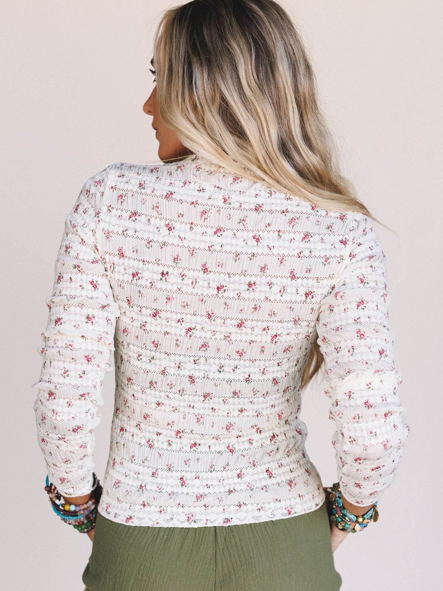 Peach Blossom Floral Top - Cream