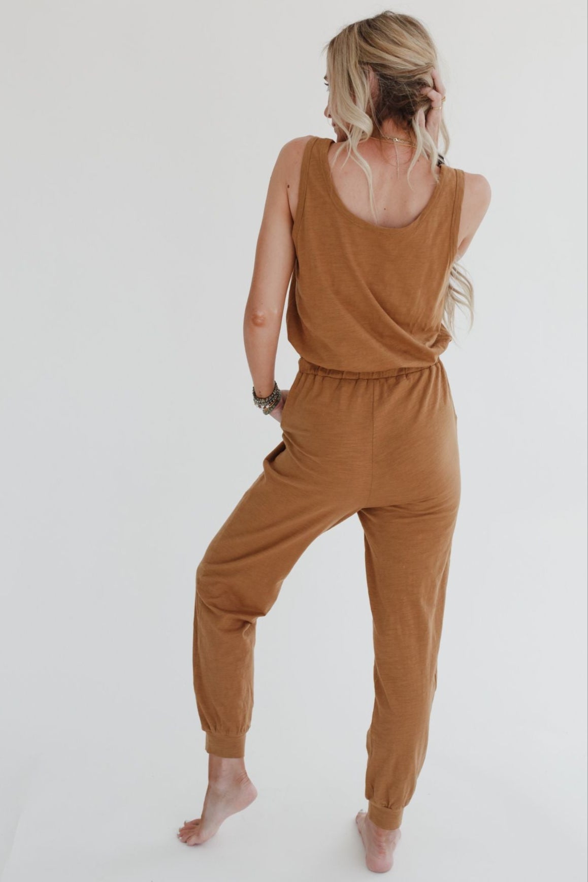 Set to Go Textured Jumpsuit And Cardigan Set - Camel