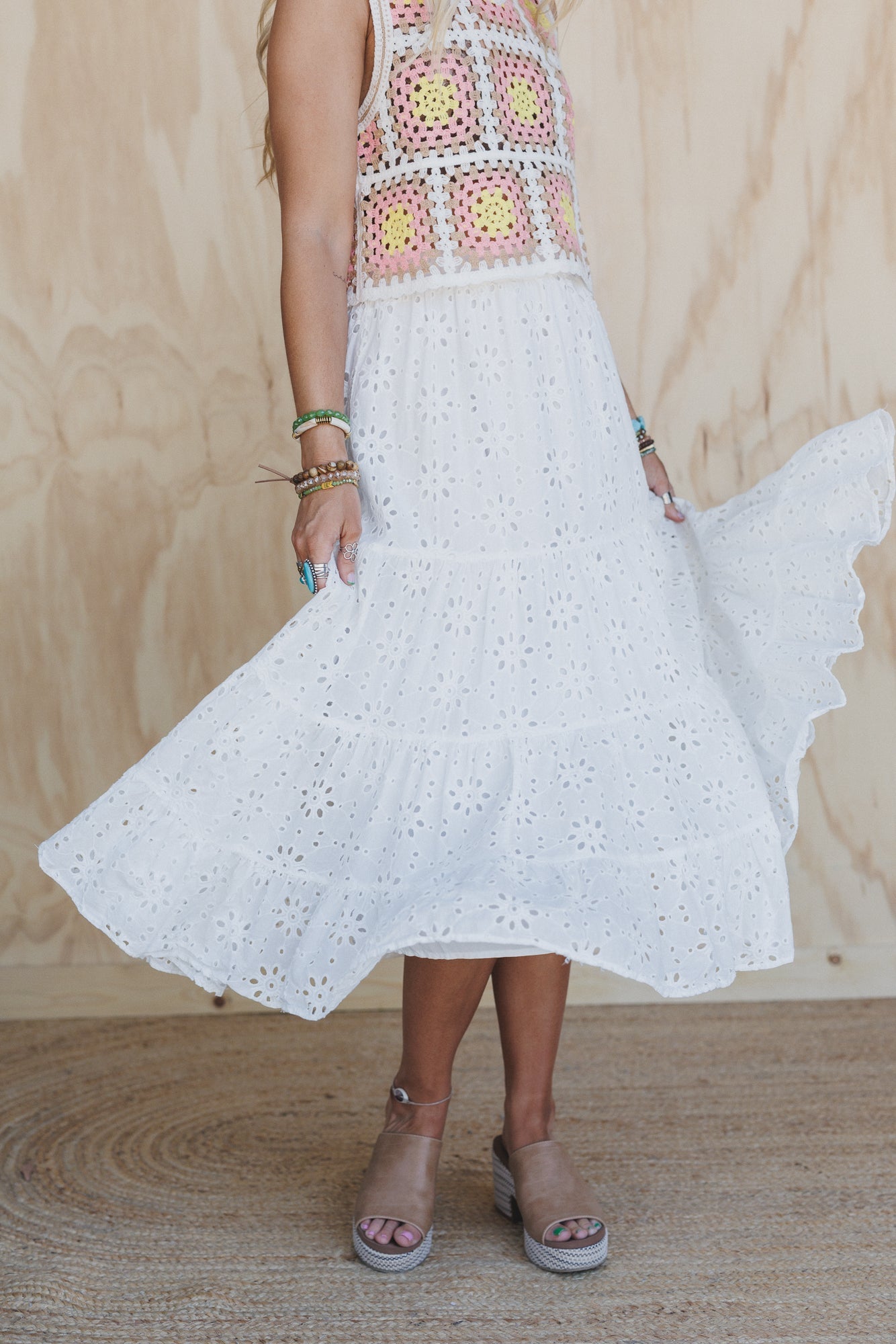 Breezy Bloom Eyelet Skirt - White