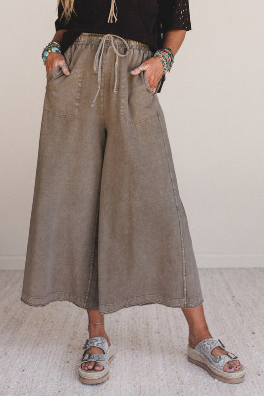 Relaxing Robin Front Pocket Wide Leg Pants - Faded Mocha