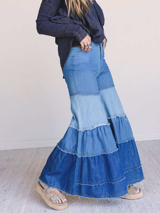 Tiered For Adventure Flare Jeans - Denim