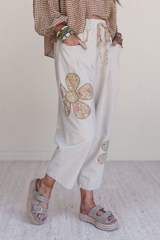 Flower Grove Barrel Pants - Khaki