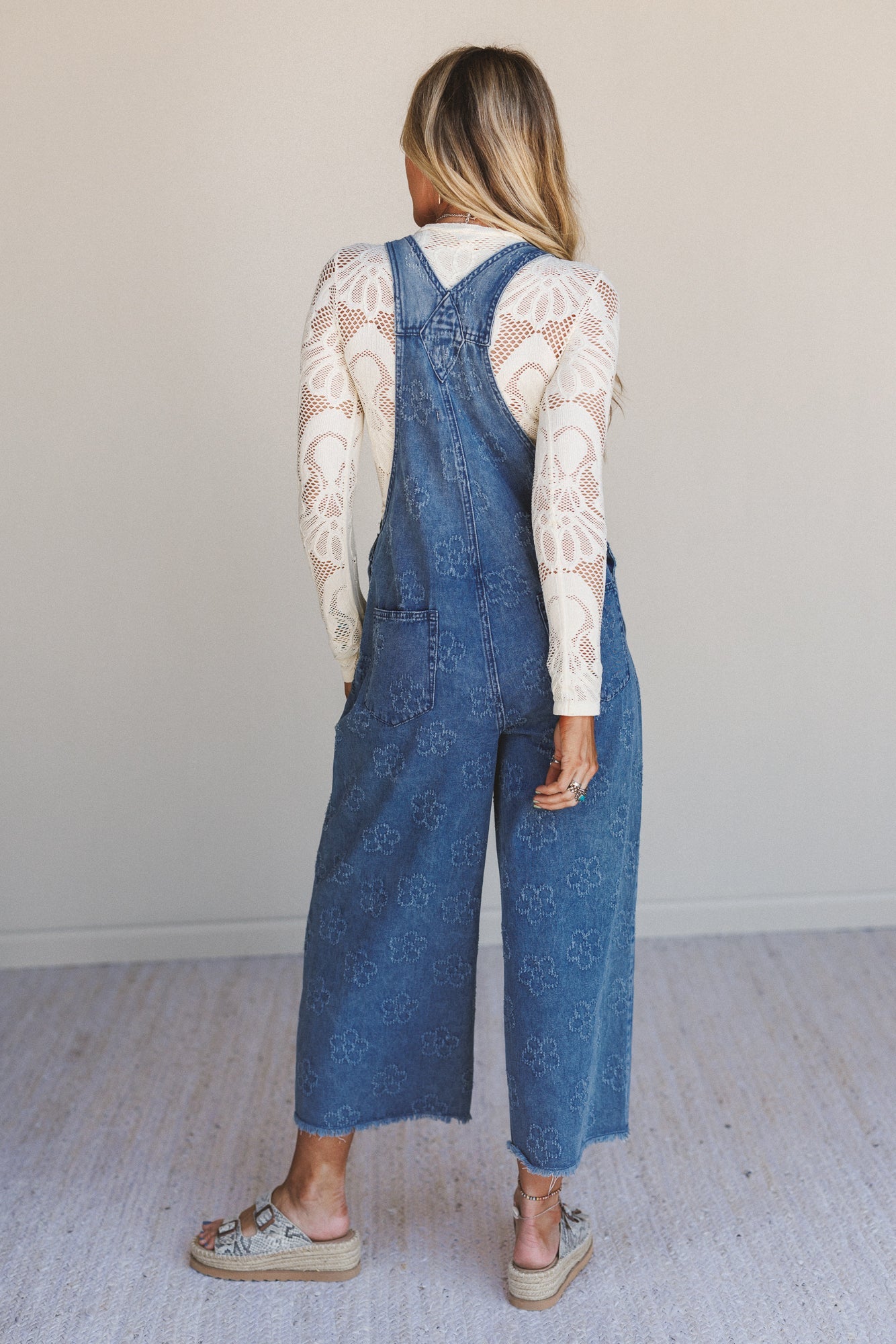 Chasing Horizons Flower Pattern Overalls - Washed Denim