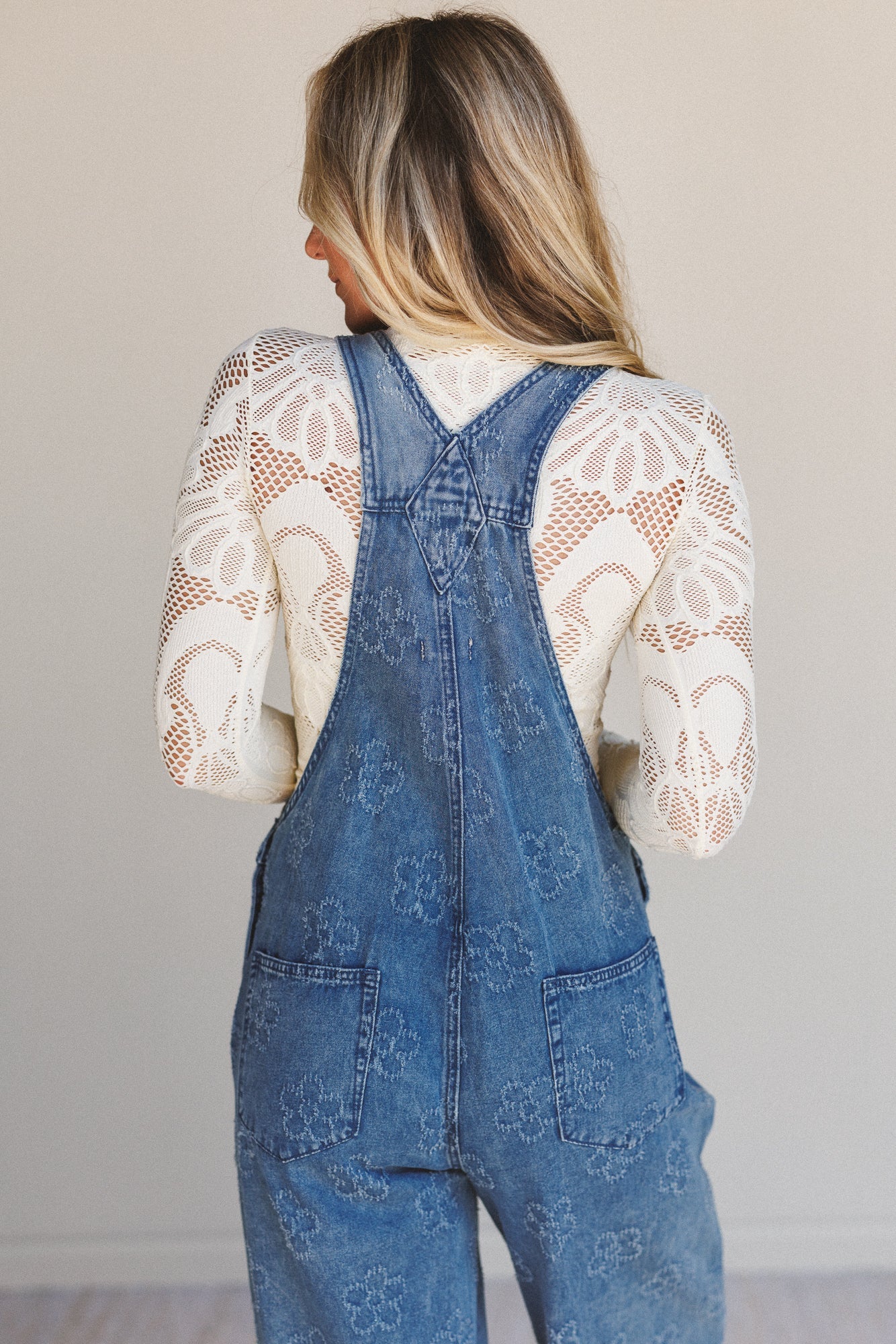 Chasing Horizons Flower Pattern Overalls - Washed Denim