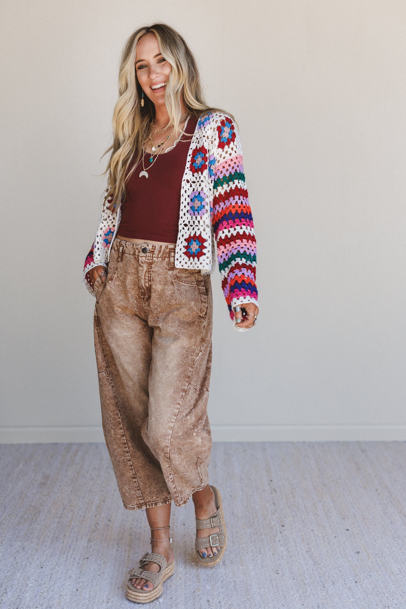 Blossom Trail Barrel Jeans - Almond