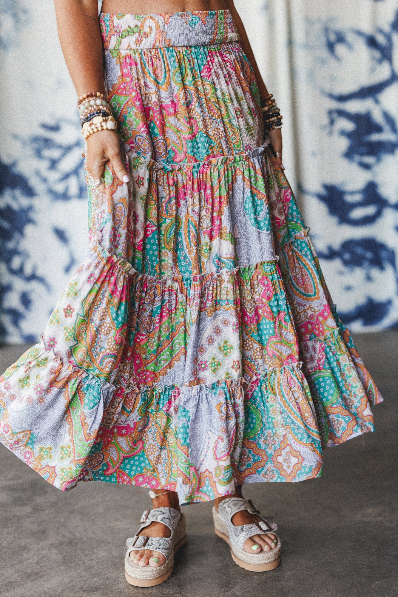 Shine On Printed Maxi Skirt - Lime Multi