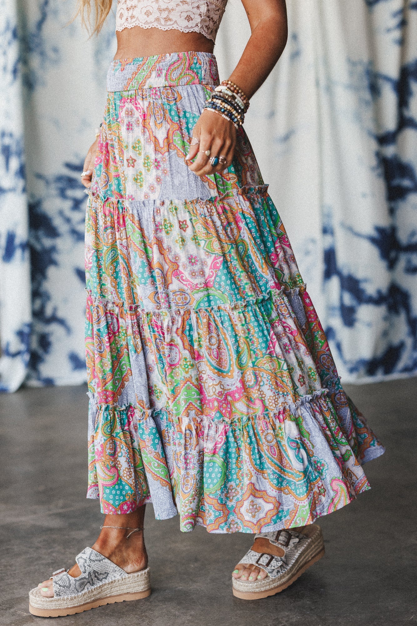 Shine On Printed Maxi Skirt - Lime Multi