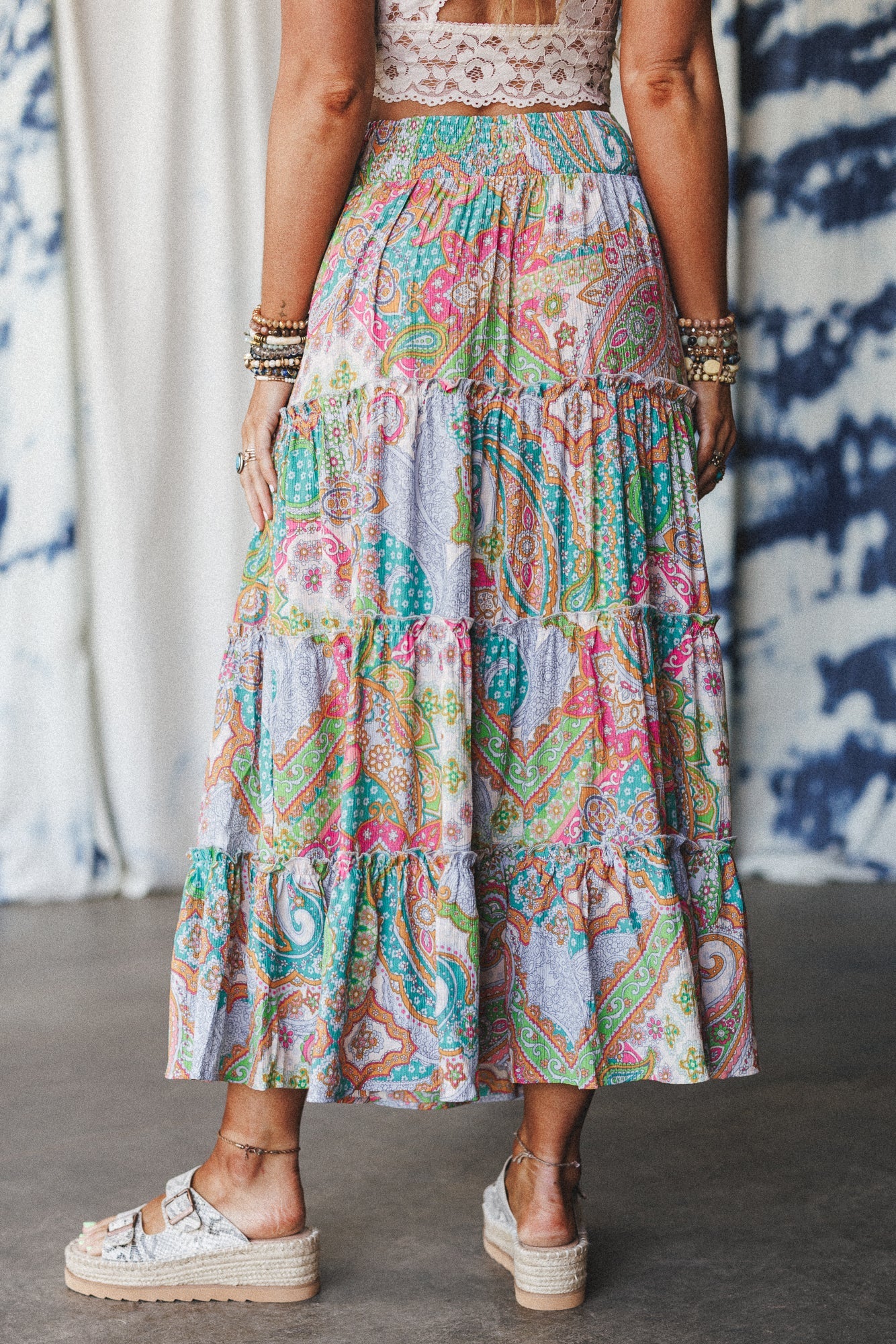Shine On Printed Maxi Skirt - Lime Multi