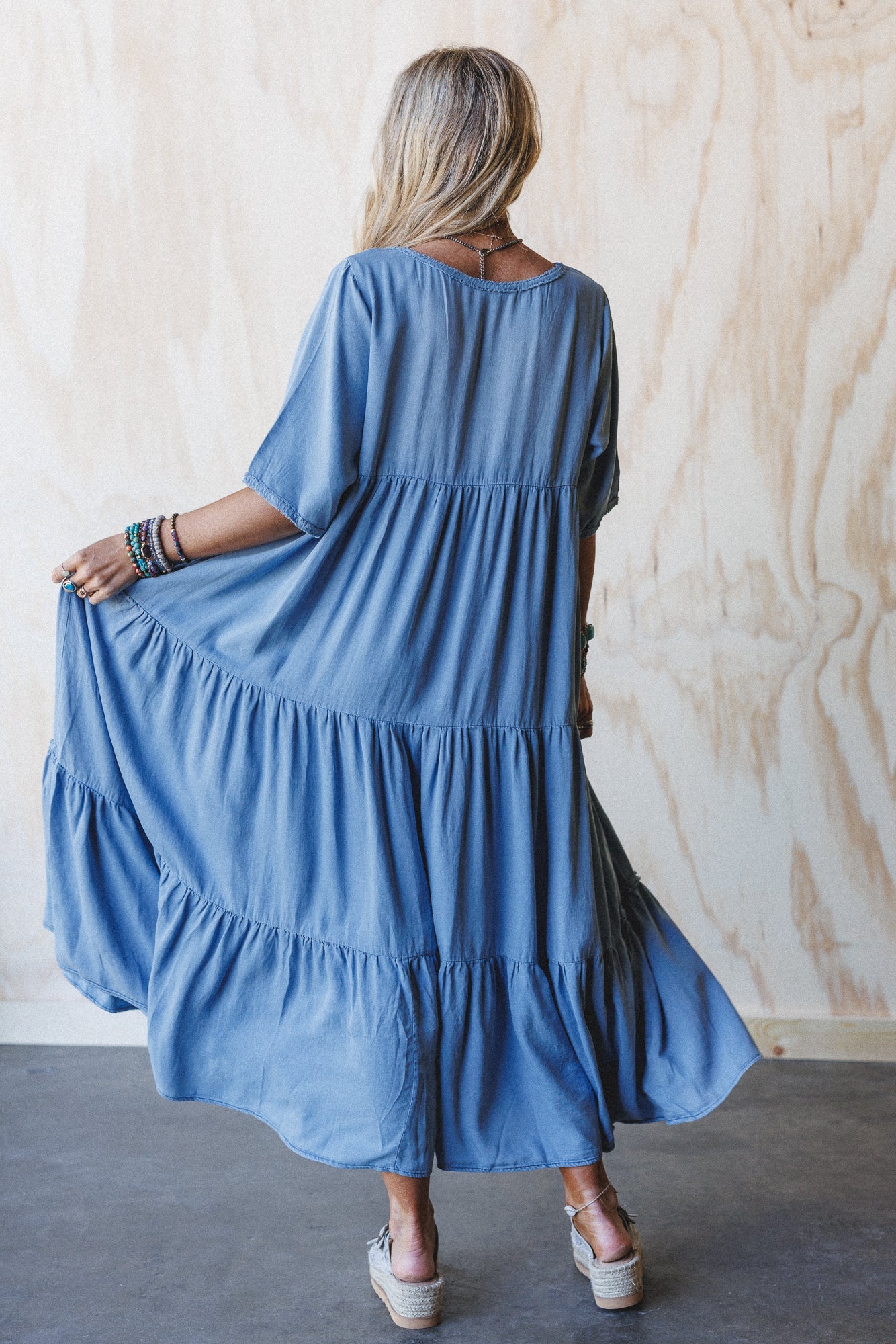 Fiona Tiered Maxi Dress - Light Denim