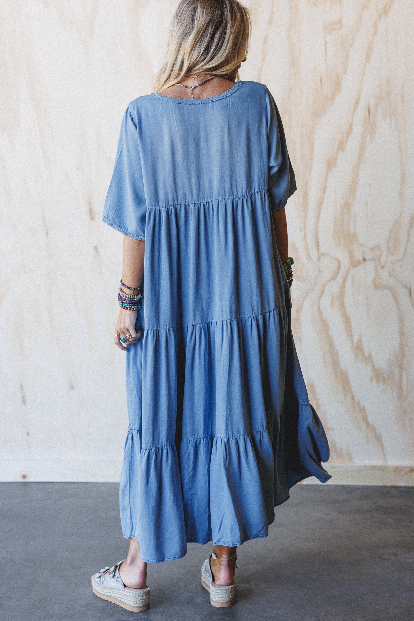 Fiona Tiered Maxi Dress - Light Denim