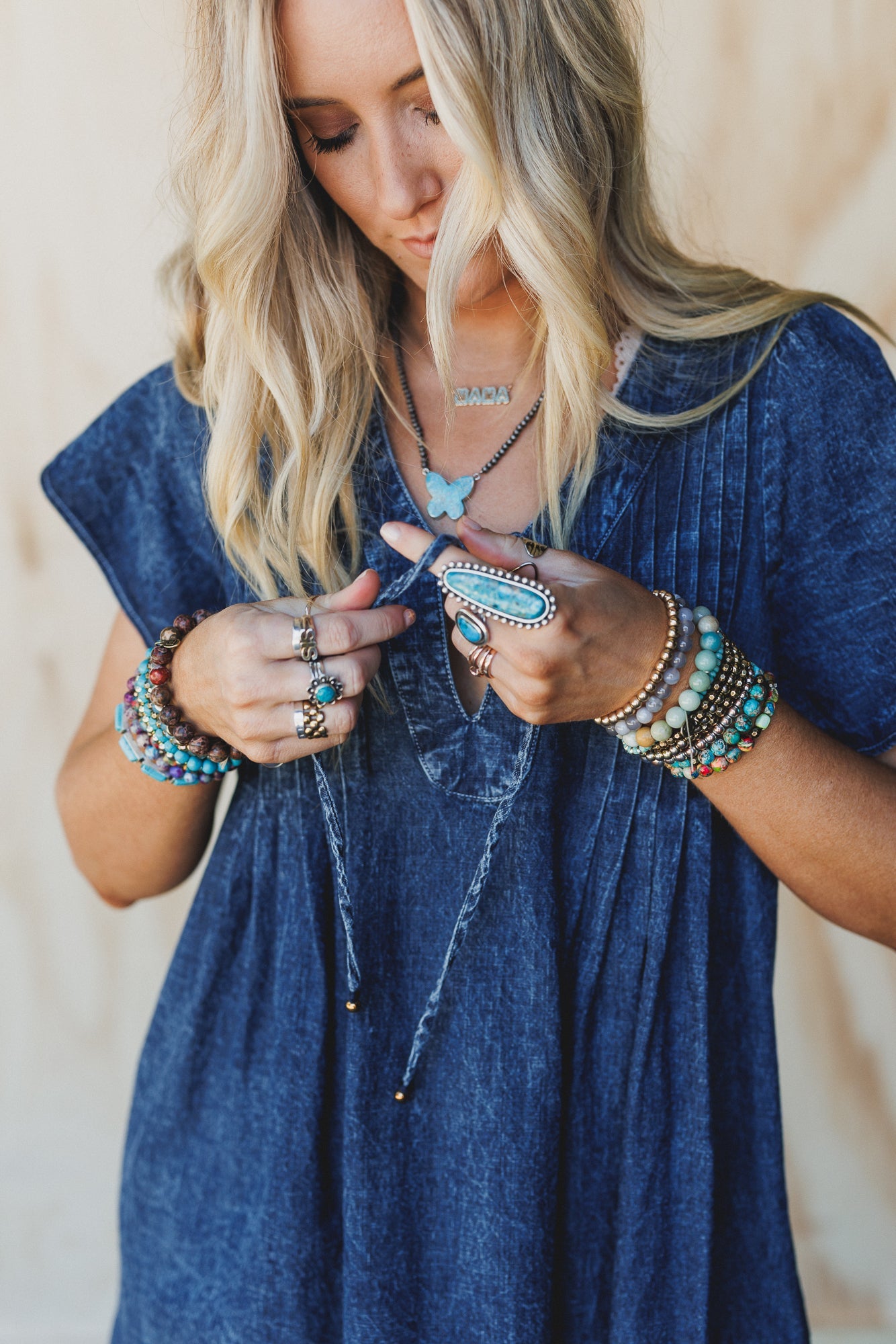 Getaway Pleated Denim Dress - Washed Denim