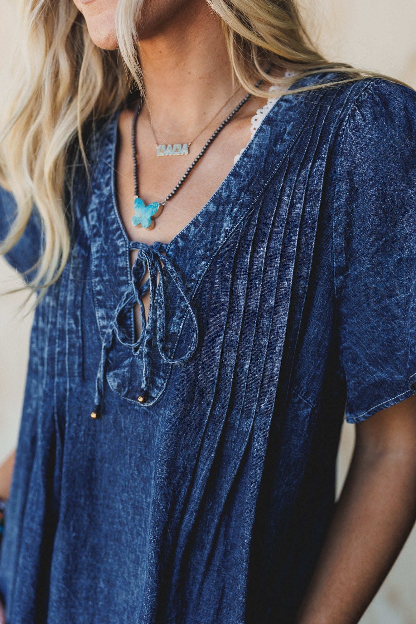 Getaway Pleated Denim Dress - Washed Denim