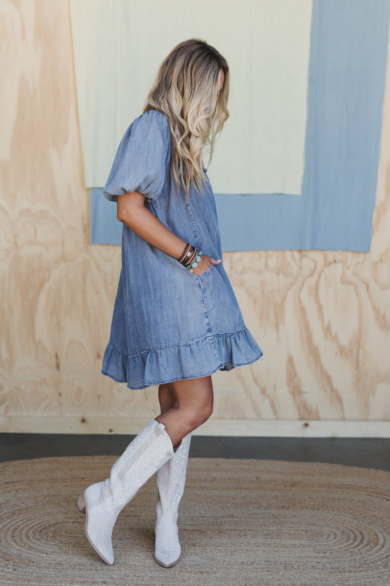 Cabana Days Ruffle Hem Dress - Blue