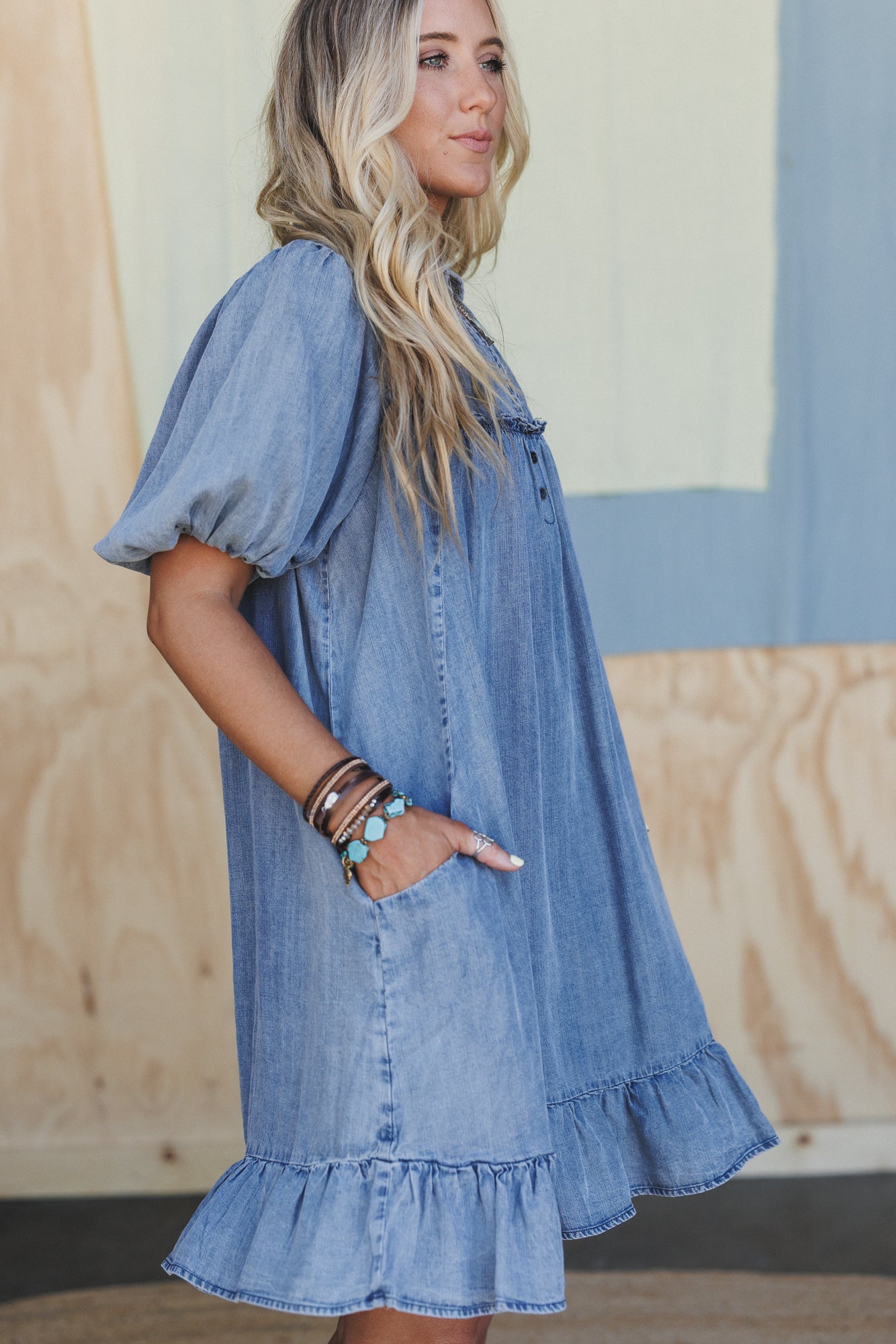 Cabana Days Ruffle Hem Dress - Blue