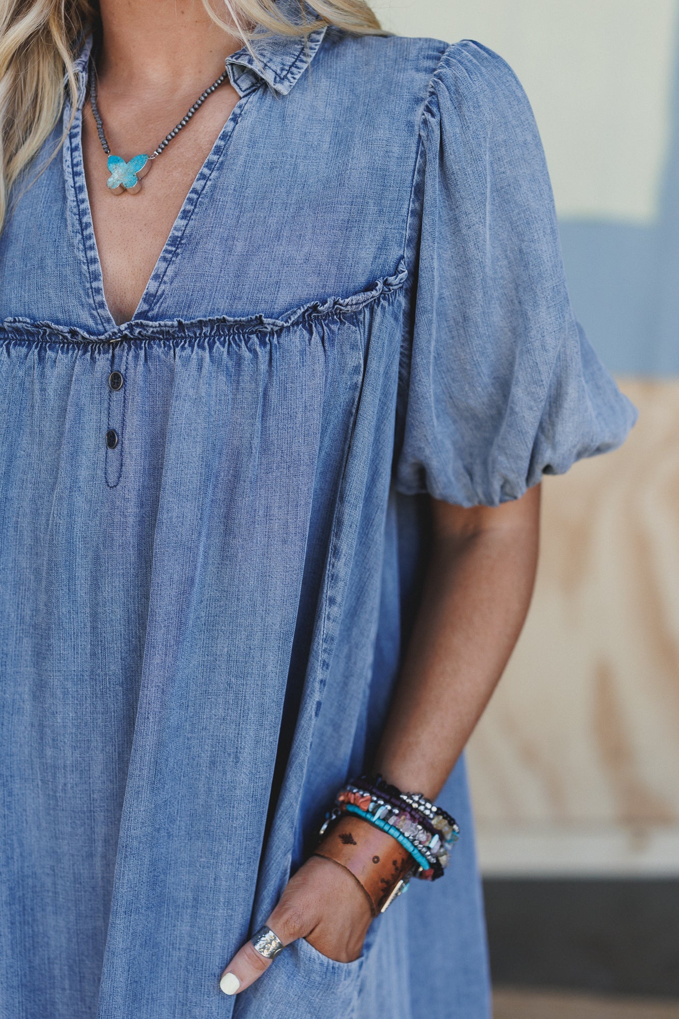 Cabana Days Ruffle Hem Dress - Blue