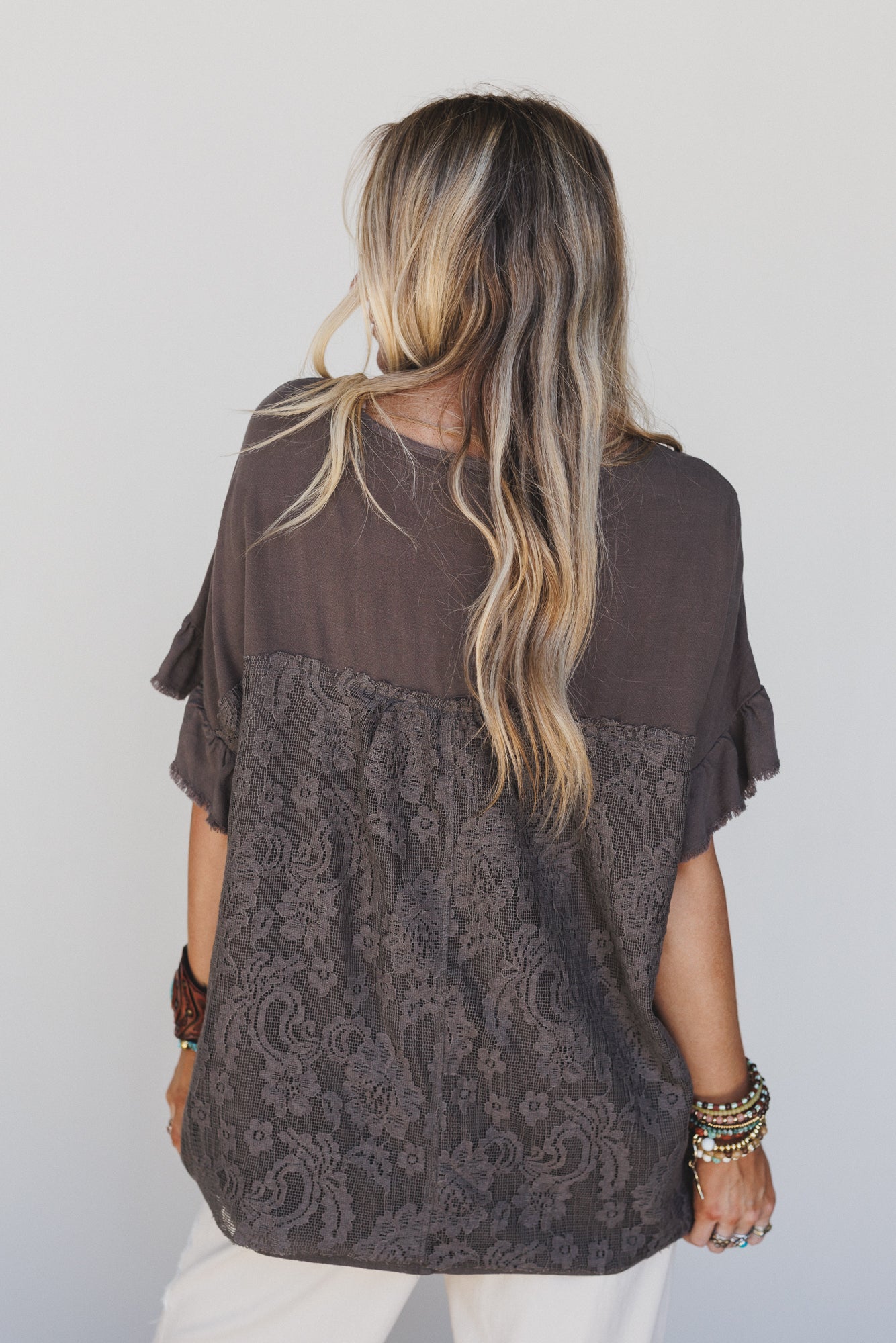 Zhara Lace Back Top - Ash