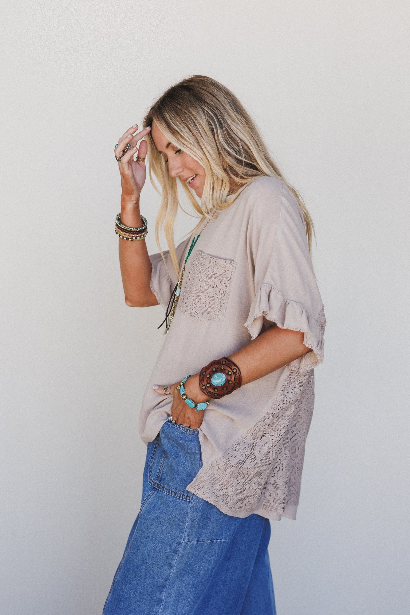 Zhara Lace Back Top - Khaki