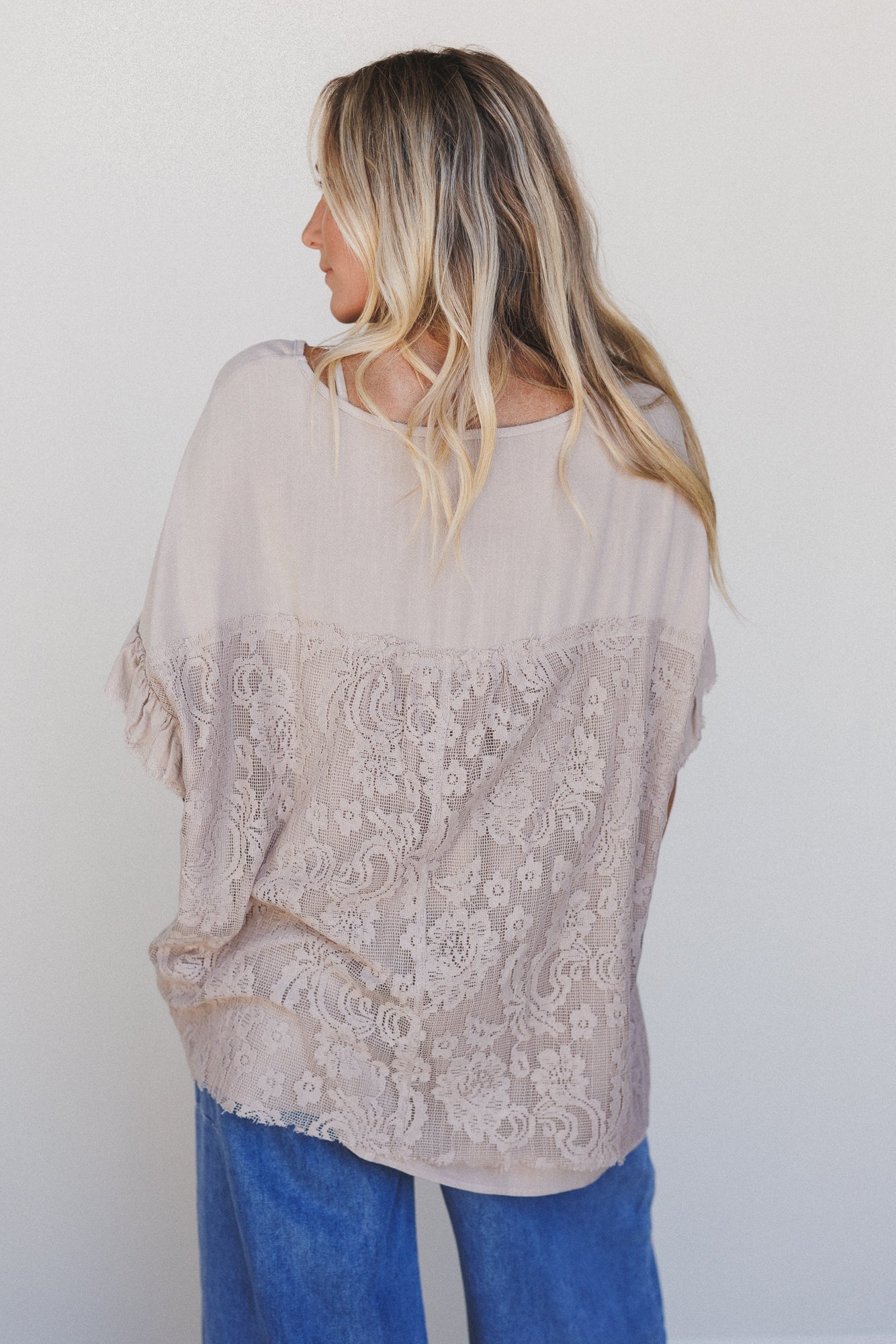 Zhara Lace Back Top - Khaki