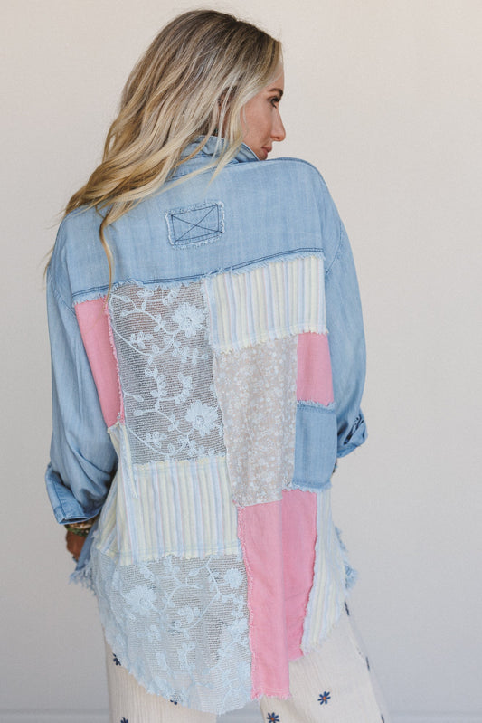 Dusty Bloom Button Up Top - Denim