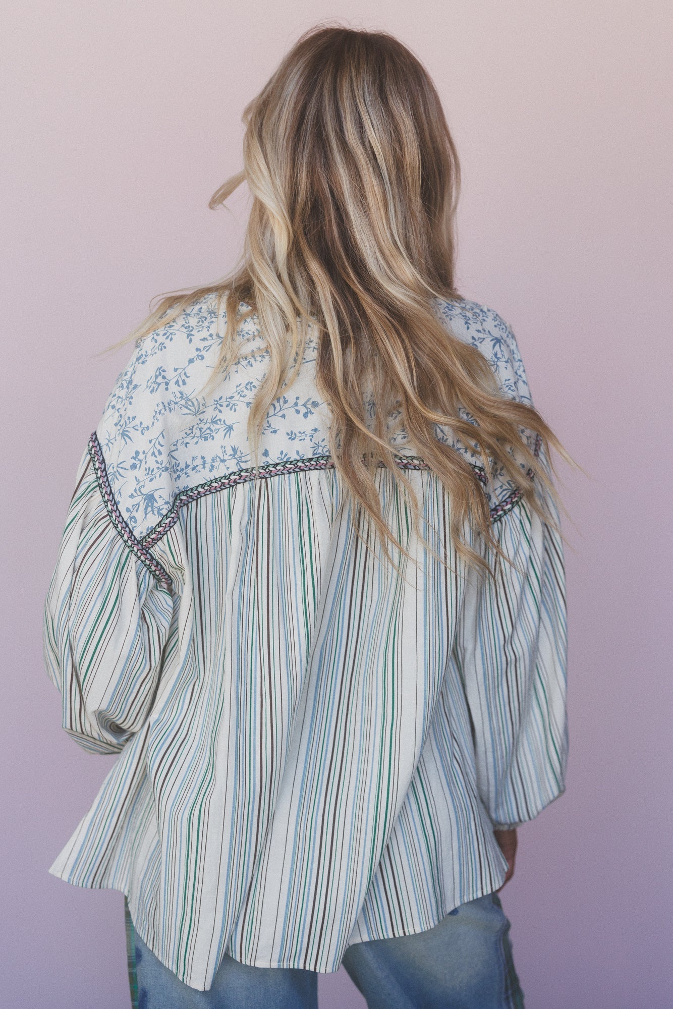 Prairie Lines Mix Print Top - Blue