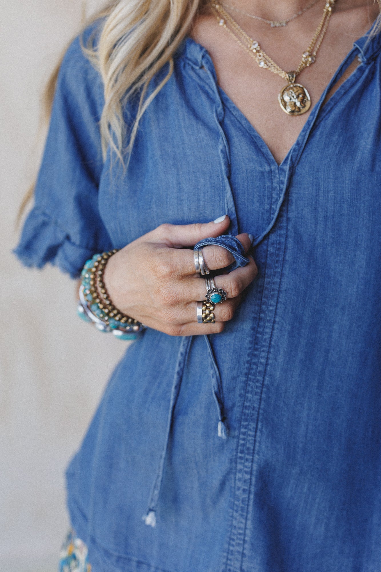 Hearts Aligned Ruffled Sleeve Top - Dark Denim