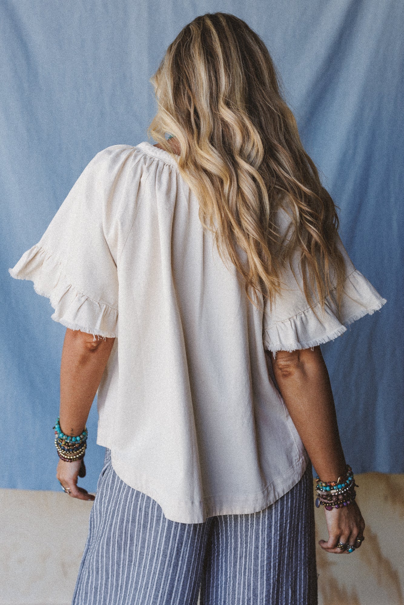 Hearts Aligned Ruffled Sleeve Top - Natural