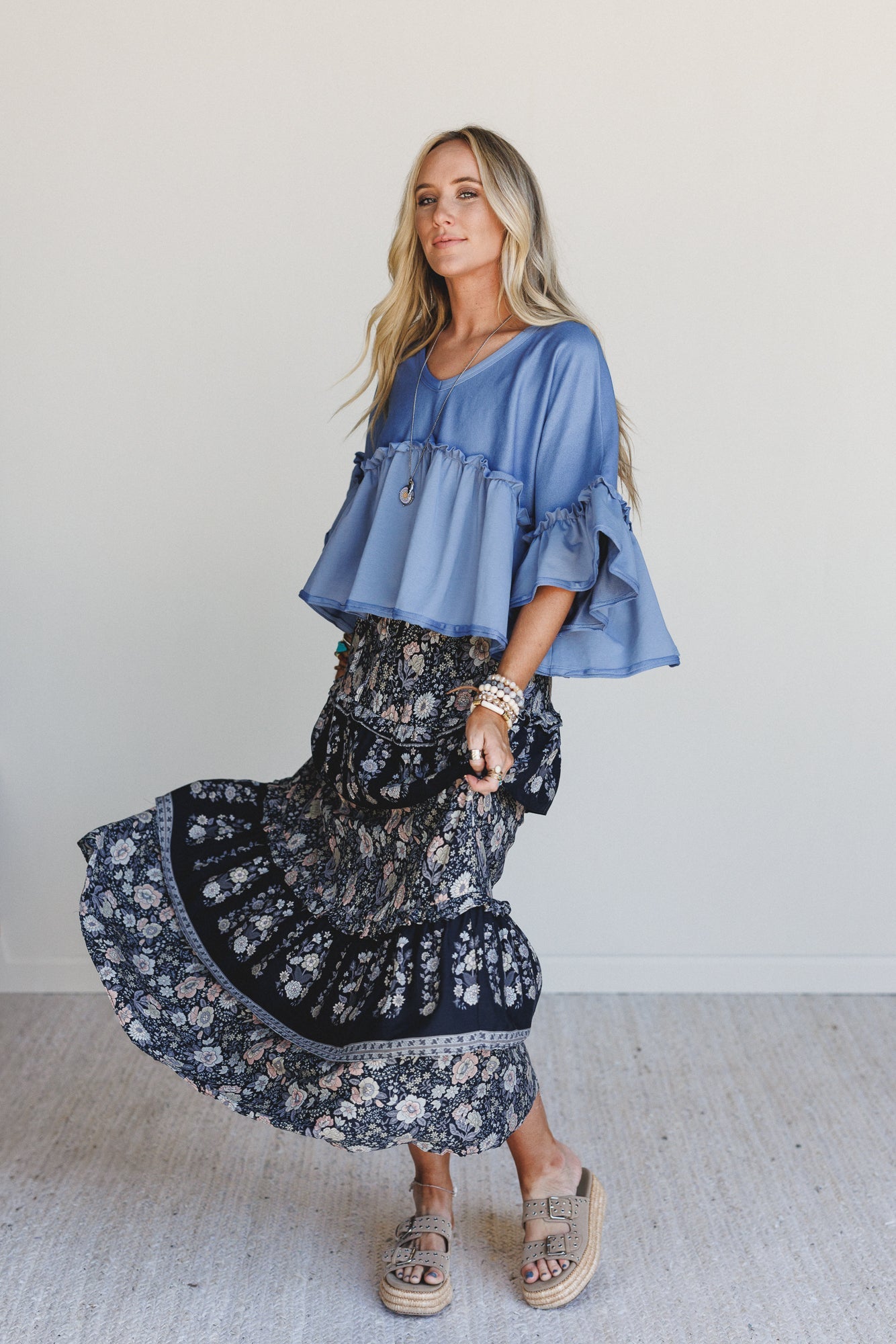 Prairie Dancer Floral Maxi Skirt - Black