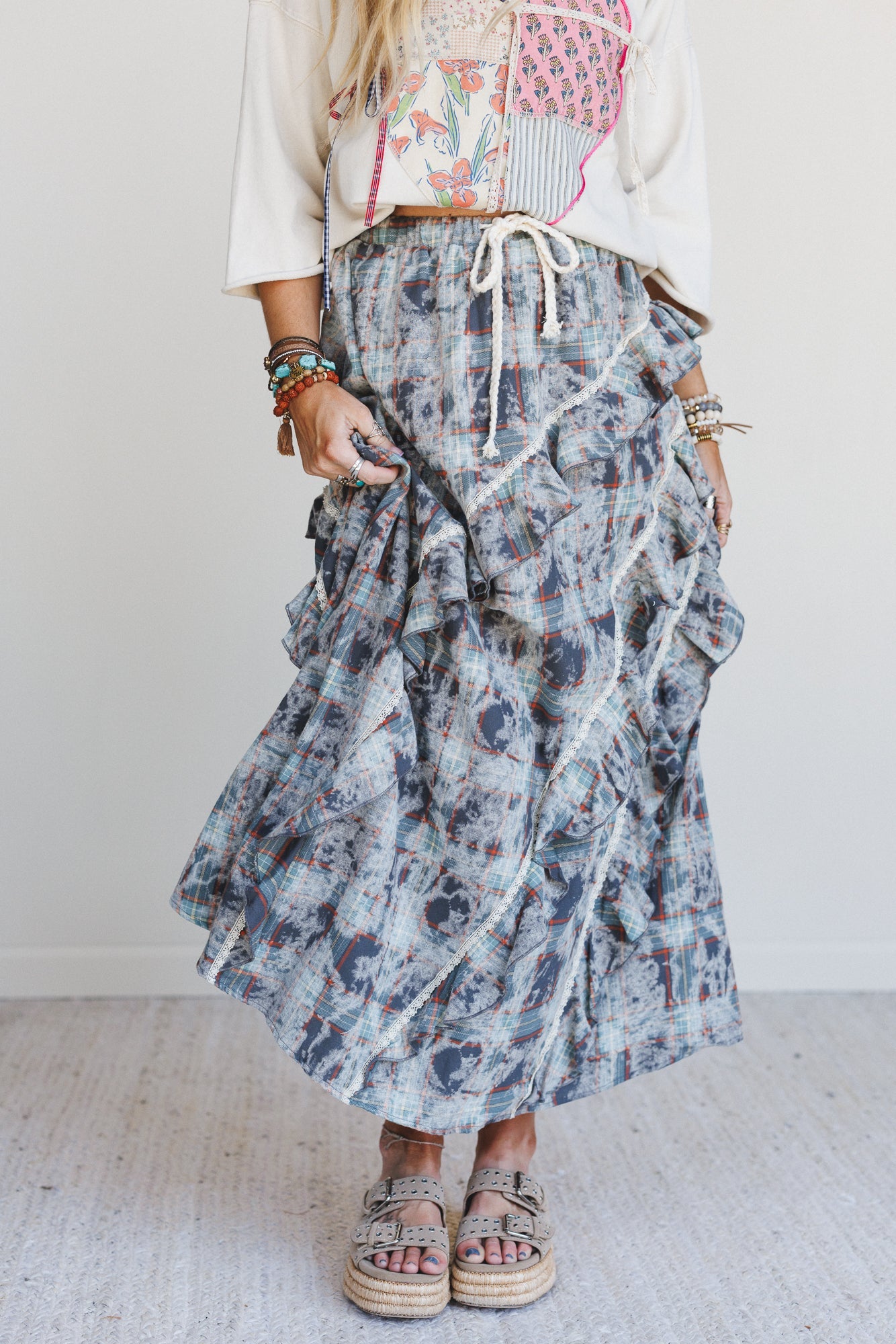 Fall In Line Plaid Maxi Skirt - Teal