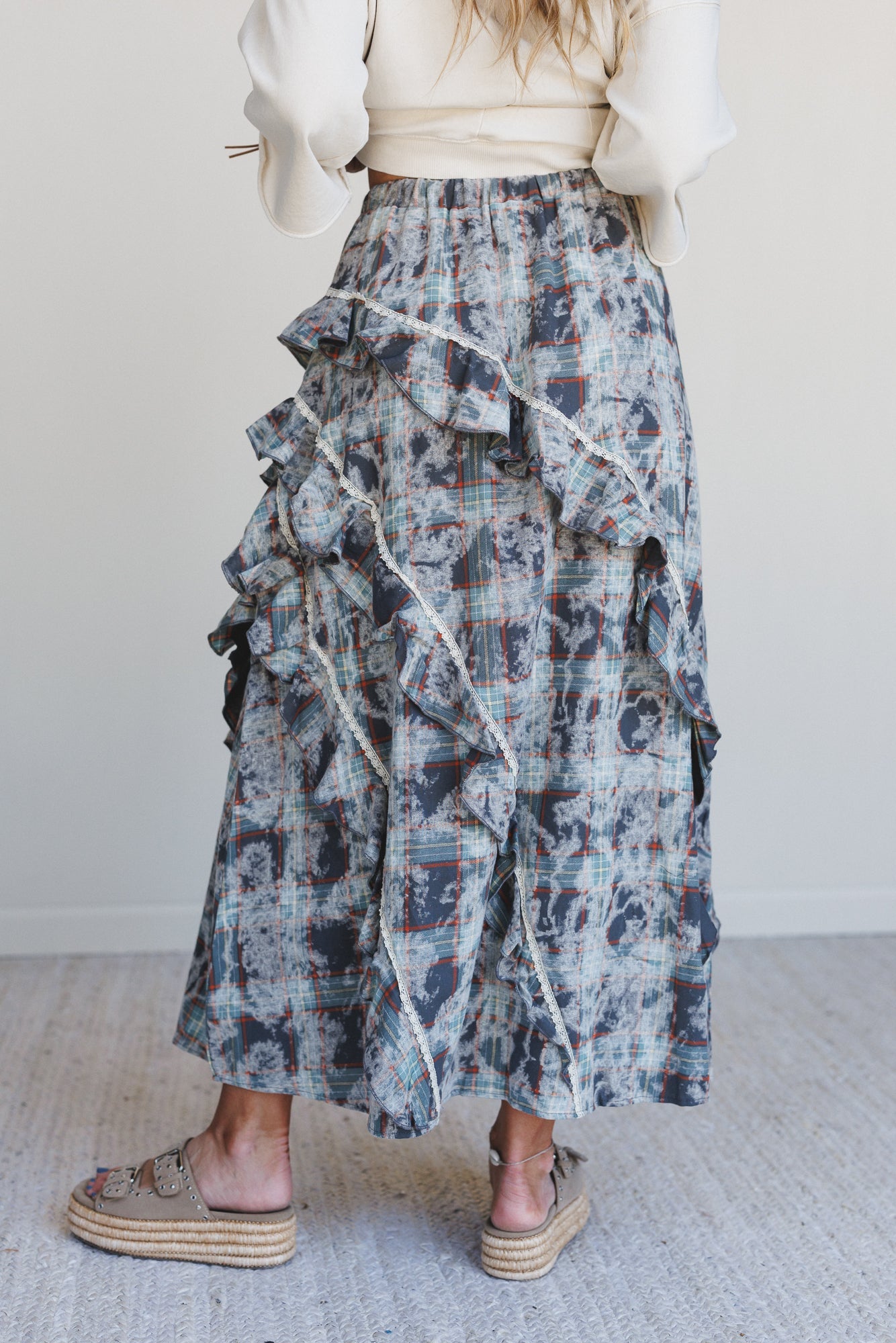 Fall In Line Plaid Maxi Skirt - Teal