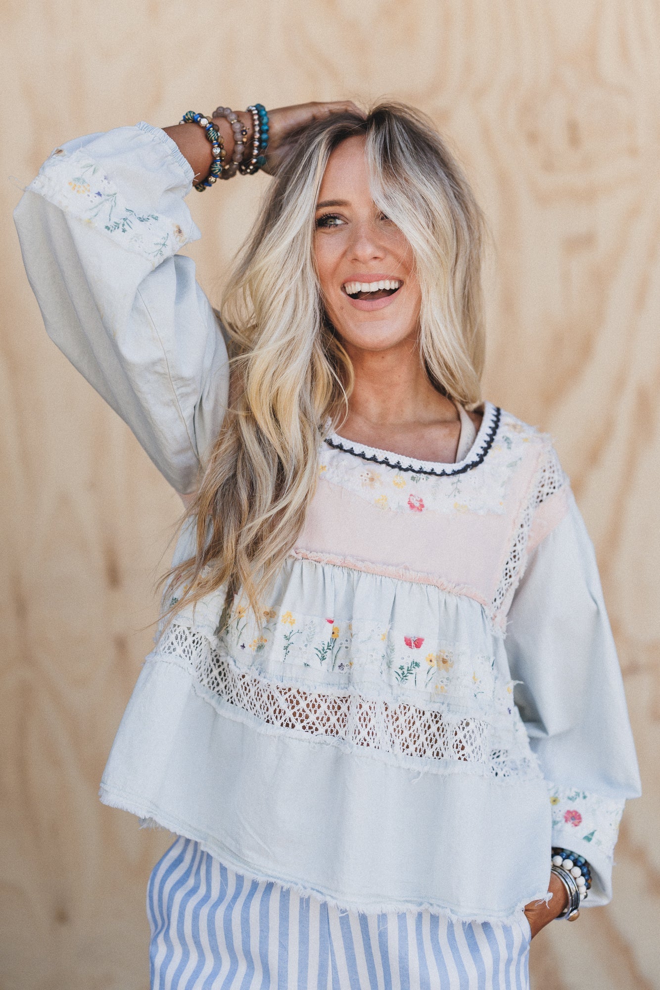 Harbor Breeze Crochet Detail Top - Denim