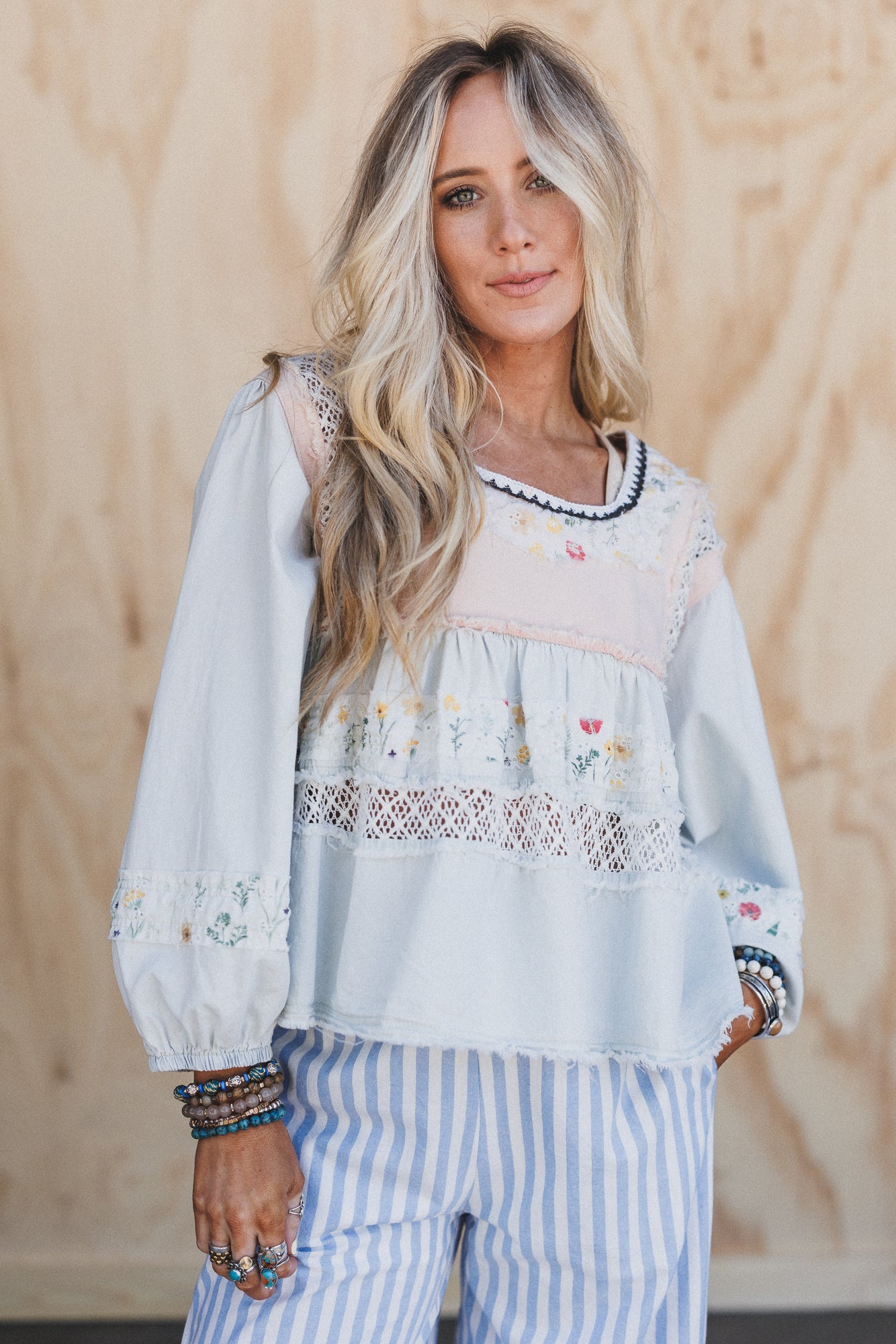 Harbor Breeze Crochet Detail Top - Denim