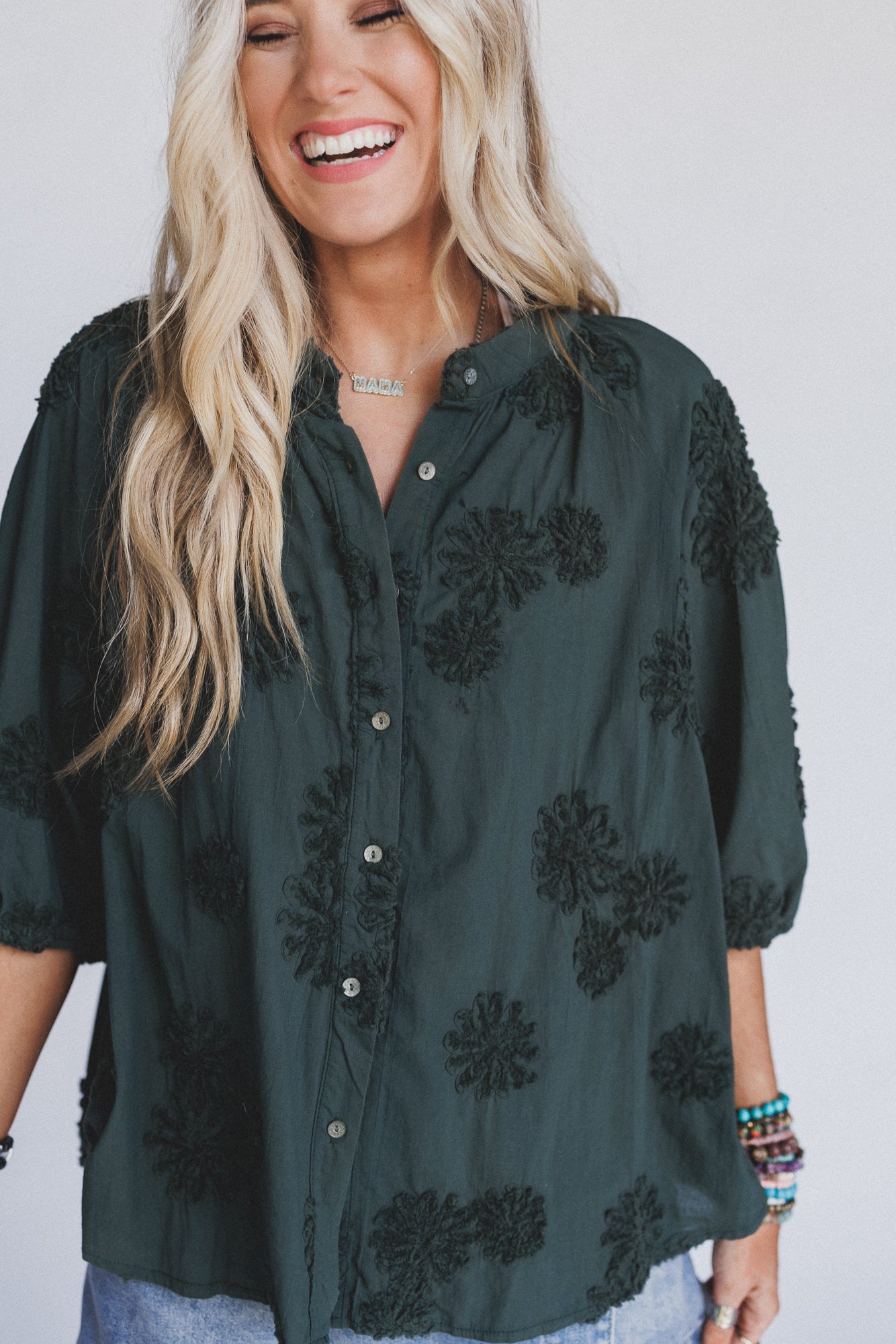 In Bloom Blouse - Dark Green