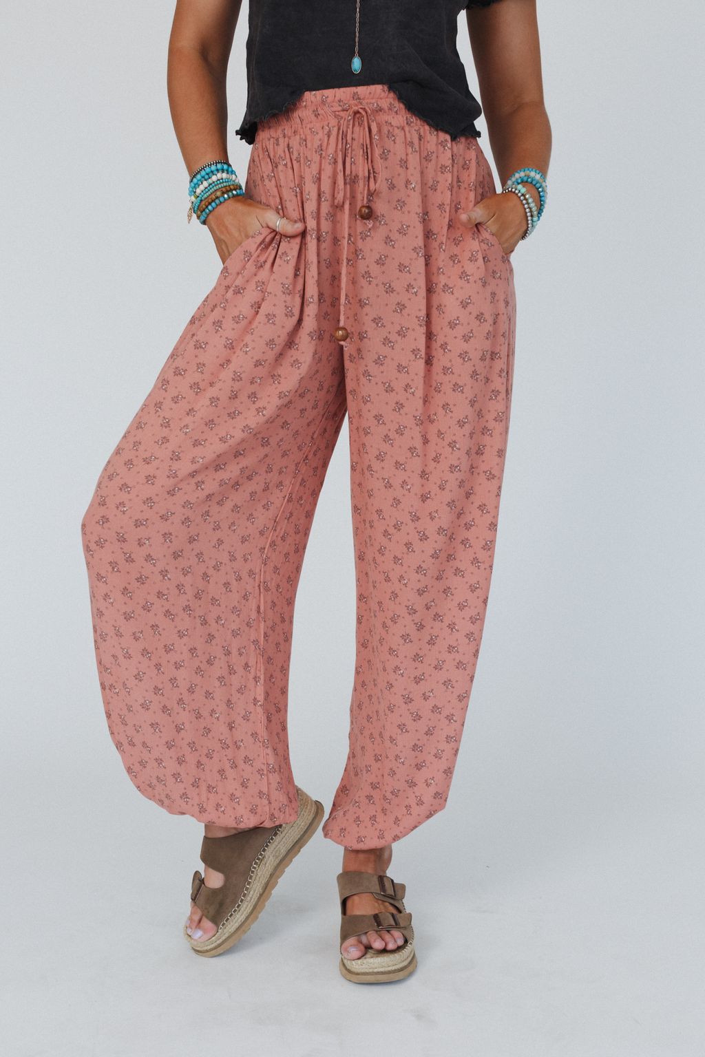 The Nest Emberlyn Wide Leg Cinched Pants - Clay