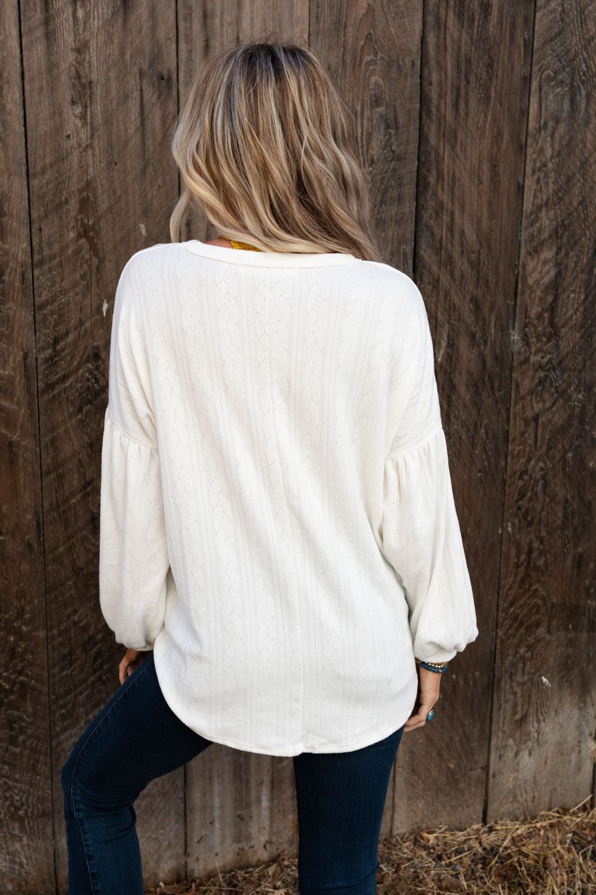 The Nest Sweet Heart Balloon Sleeve Knit Sweater - Cream