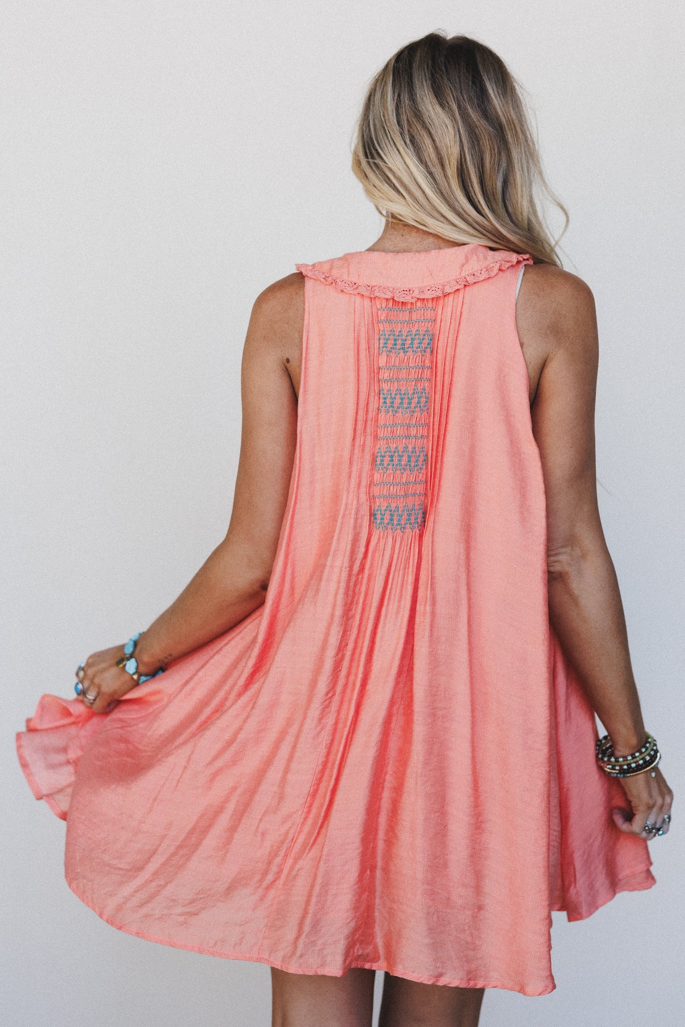 Lyona Embroidered Dress - Coral