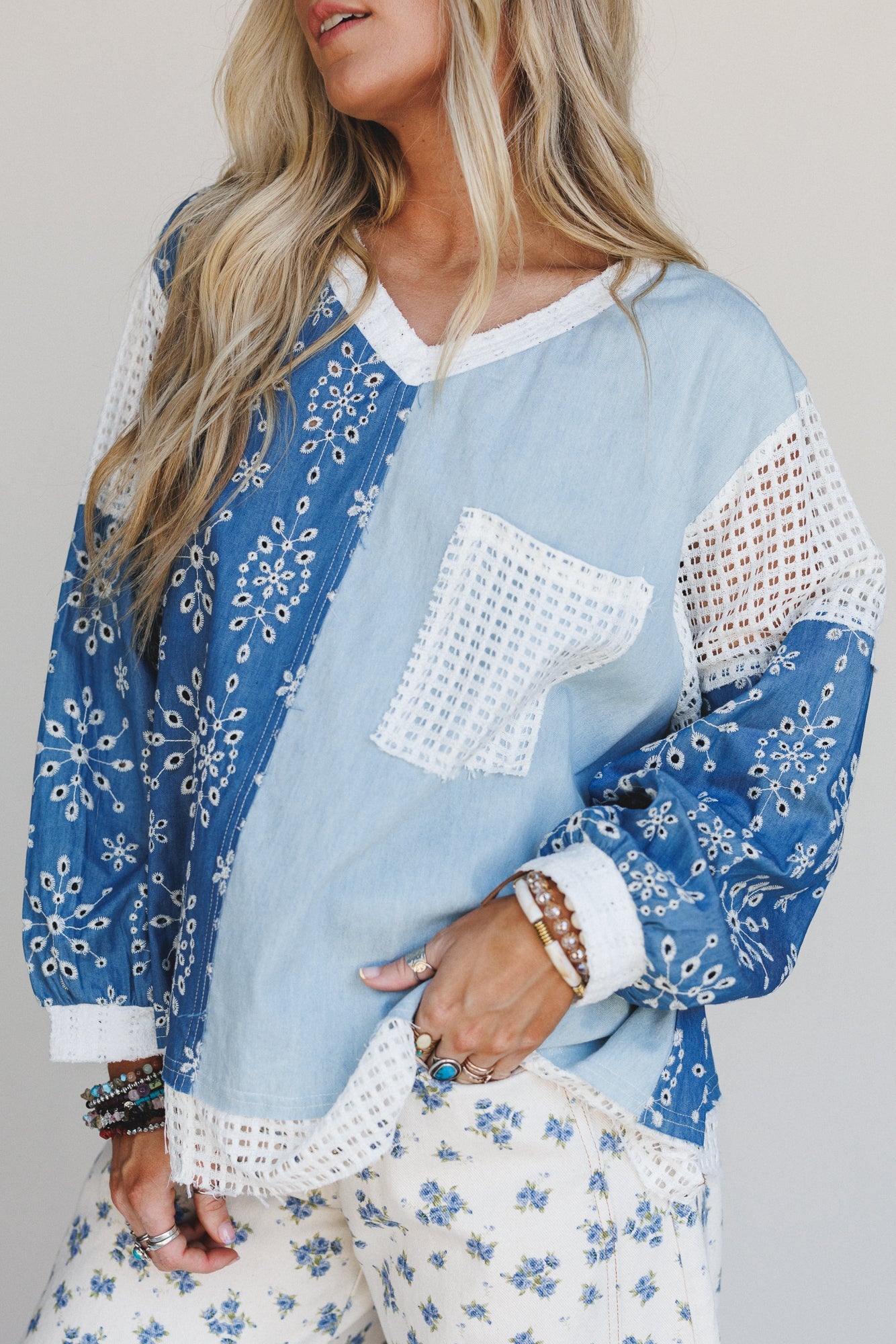 Jess Color Block Top - Blue