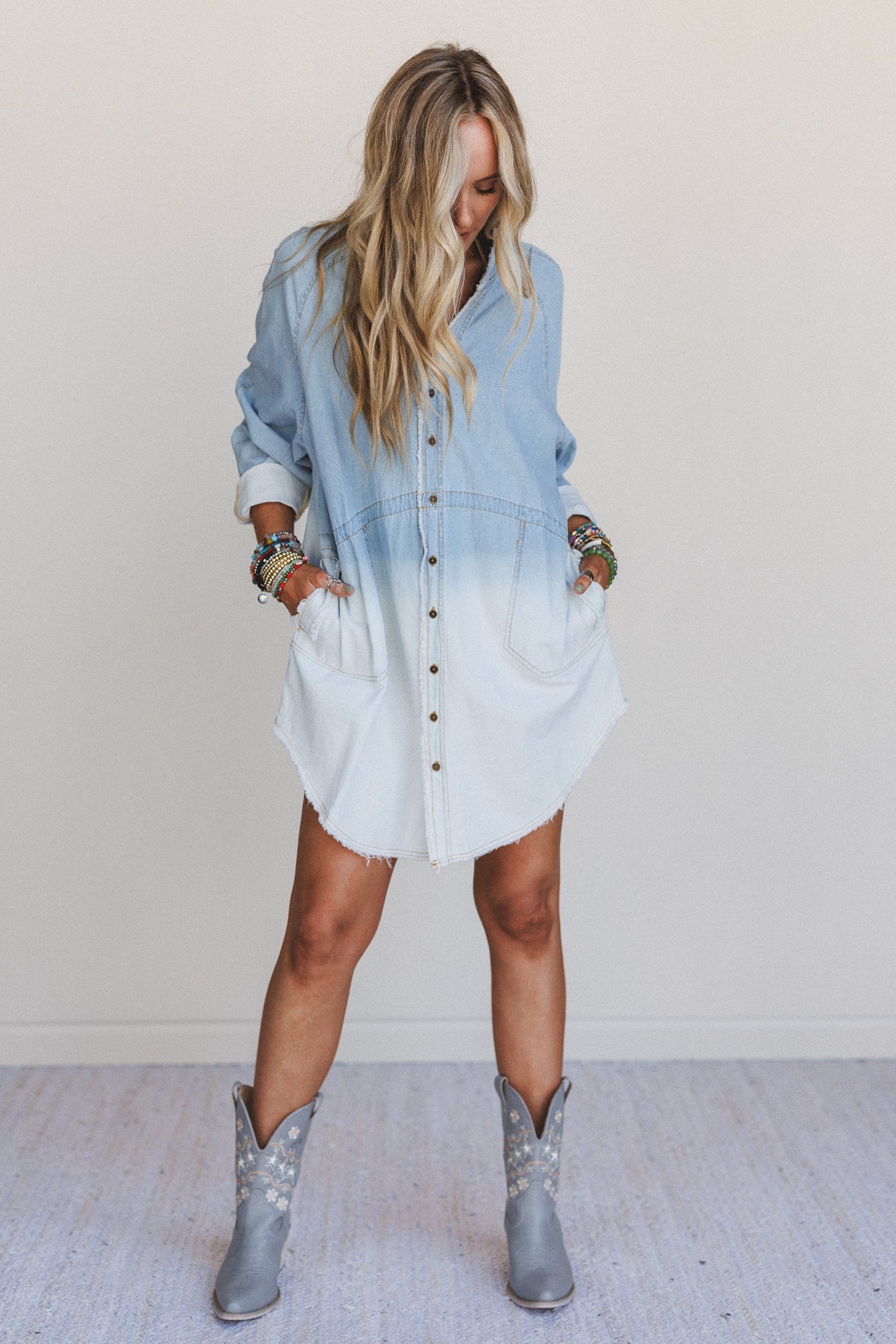 Dreamy Fate Button Down Dress - Light Denim