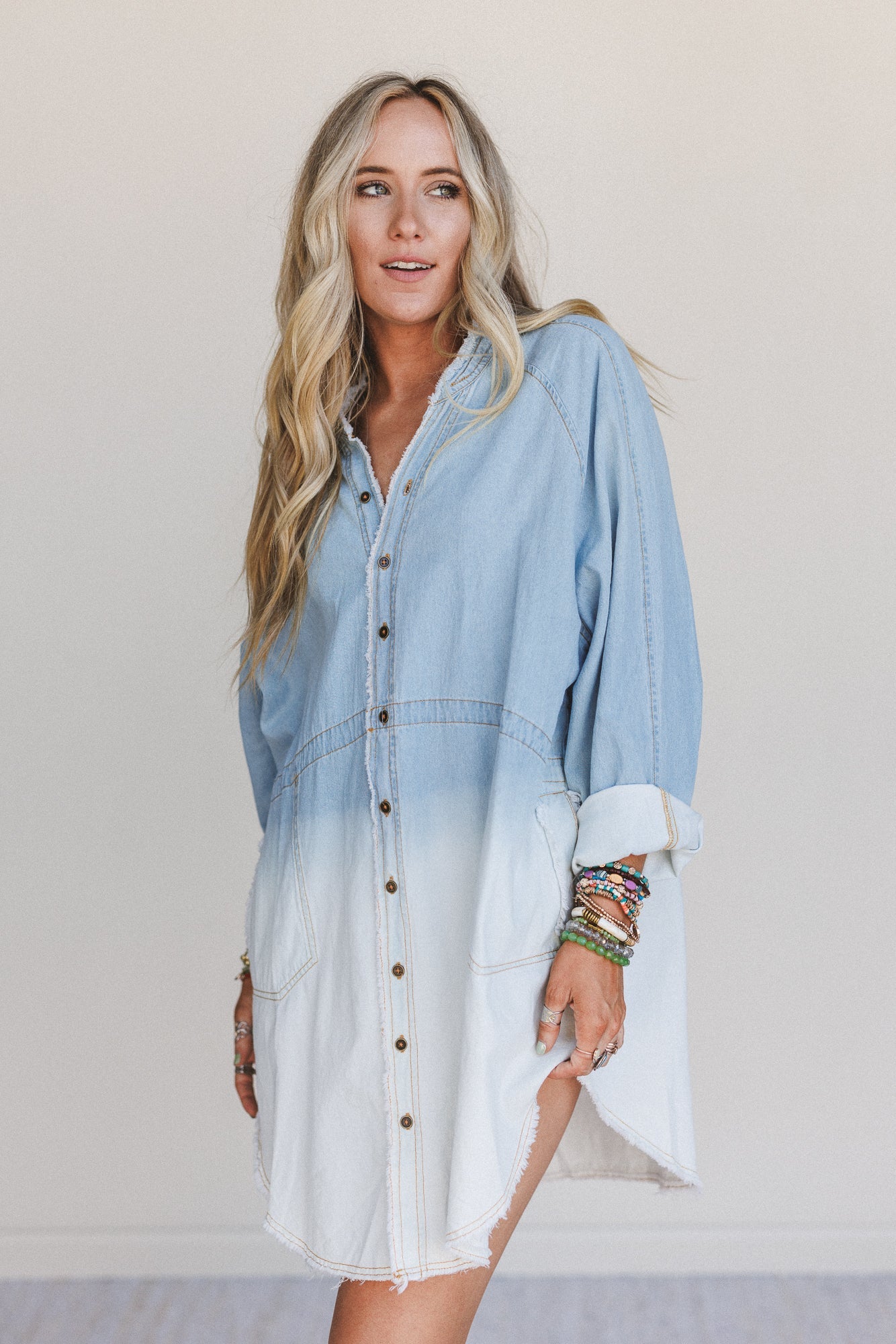 Dreamy Fate Button Down Dress - Light Denim